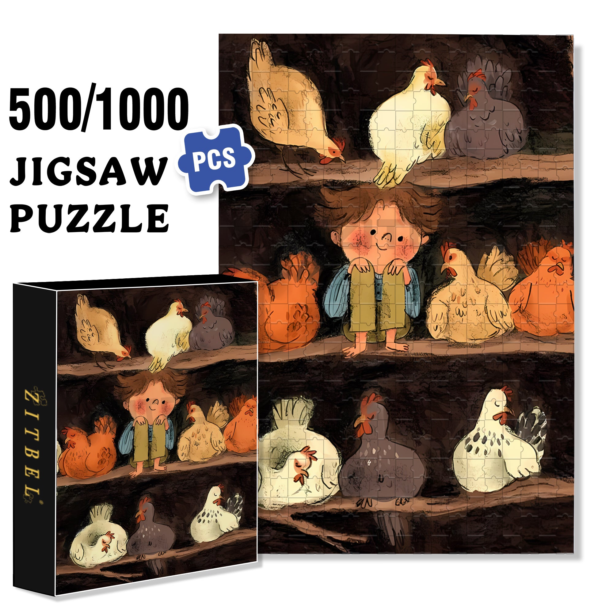 Henhouse 500pcs/1000pcs Jigsaw Puzzle, Scratch-Resistant, Interactive Family Game & Brain-Boosting DIY Decor, Perfect for Halloween, Christmas & New Year Gifts, Family Puzzle Game