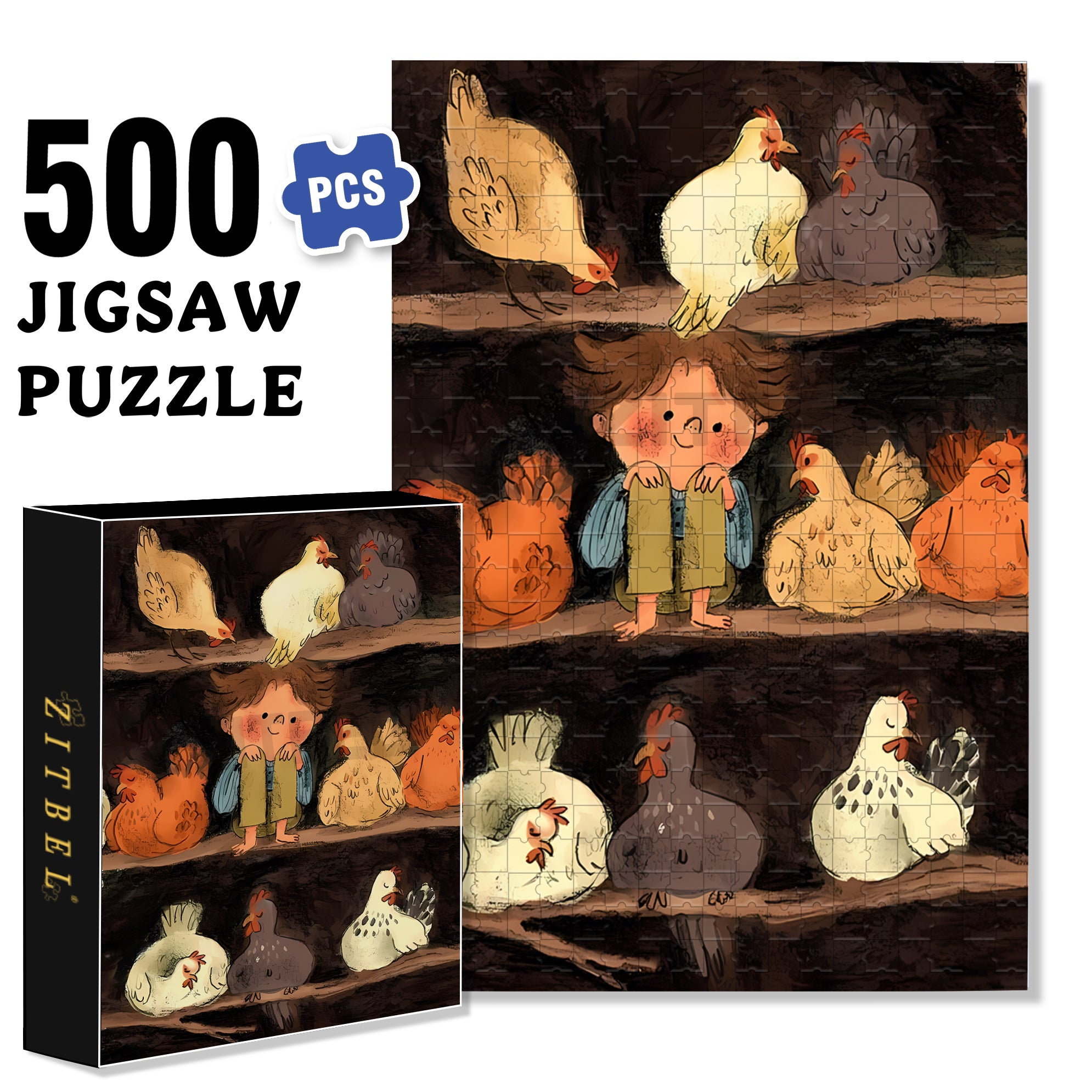 Henhouse 500pcs/1000pcs Jigsaw Puzzle, Scratch-Resistant, Interactive Family Game & Brain-Boosting DIY Decor, Perfect for Halloween, Christmas & New Year Gifts, Family Puzzle Game