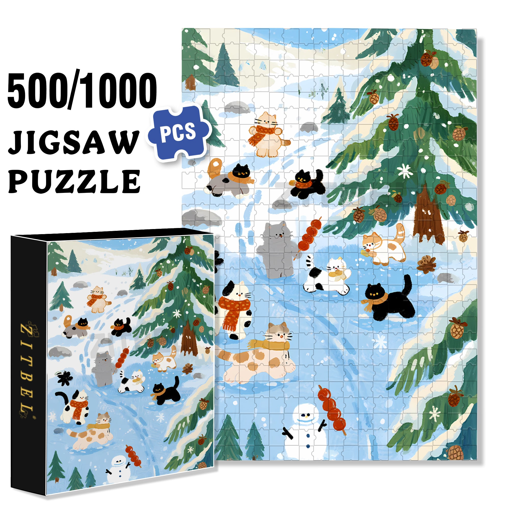 Joyful Snowland 500pcs/1000pcs Jigsaw Puzzle, Scratch-Resistant, Interactive Family Game & Brain-Boosting DIY Decor, Perfect for Halloween, Christmas & New Year Gifts, Family Puzzle Game