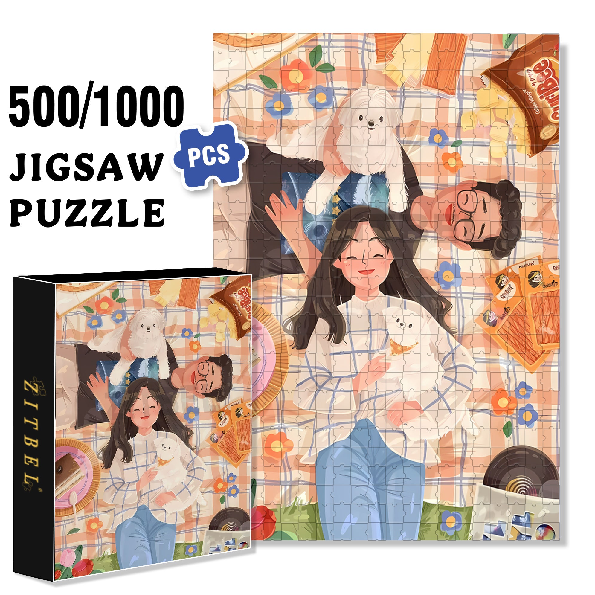 Lie Down And Rest 500pcs/1000pcs Jigsaw Puzzle, Scratch-Resistant, Interactive Family Game & Brain-Boosting DIY Decor, Perfect for Halloween, Christmas & New Year Gifts, Family Puzzle Game