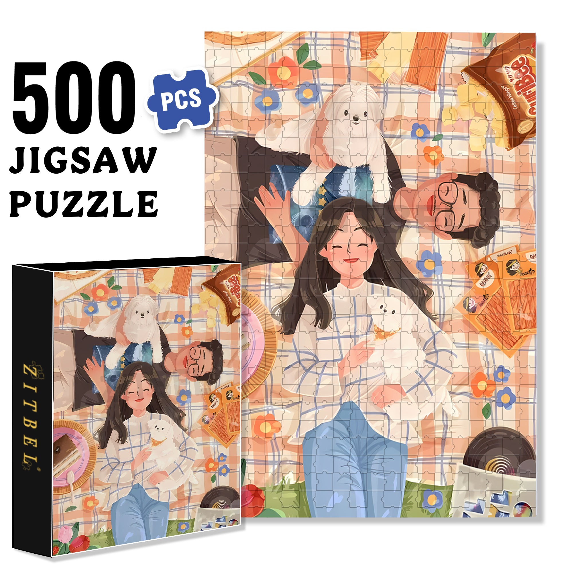 Lie Down And Rest 500pcs/1000pcs Jigsaw Puzzle, Scratch-Resistant, Interactive Family Game & Brain-Boosting DIY Decor, Perfect for Halloween, Christmas & New Year Gifts, Family Puzzle Game
