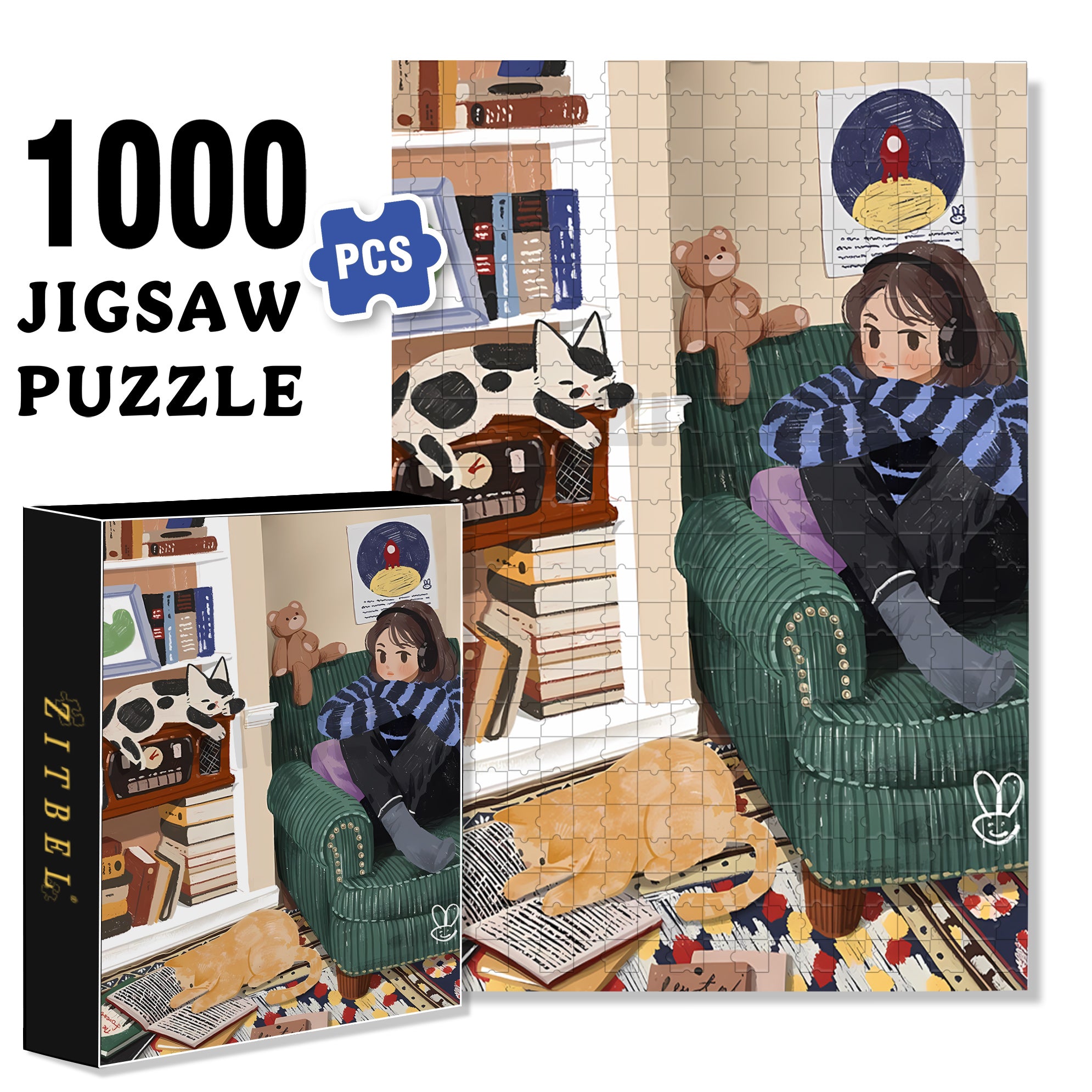 Listen To Music 500pcs/1000pcs Jigsaw Puzzle, Scratch-Resistant, Interactive Family Game & Brain-Boosting DIY Decor, Perfect for Halloween, Christmas & New Year Gifts, Family Puzzle Game