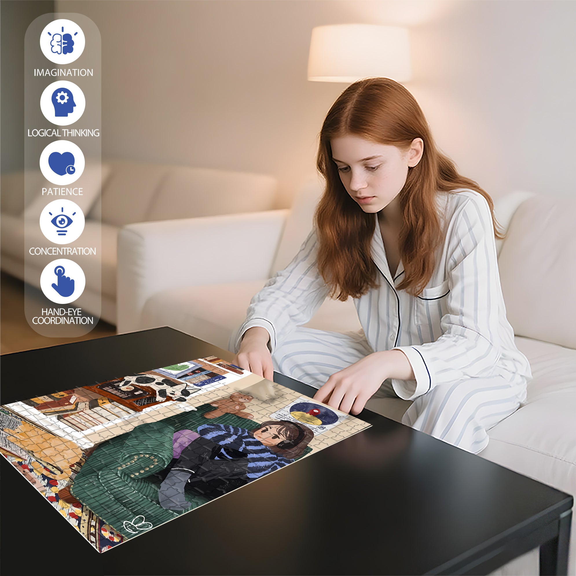 Listen To Music 500pcs/1000pcs Jigsaw Puzzle, Scratch-Resistant, Interactive Family Game & Brain-Boosting DIY Decor, Perfect for Halloween, Christmas & New Year Gifts, Family Puzzle Game