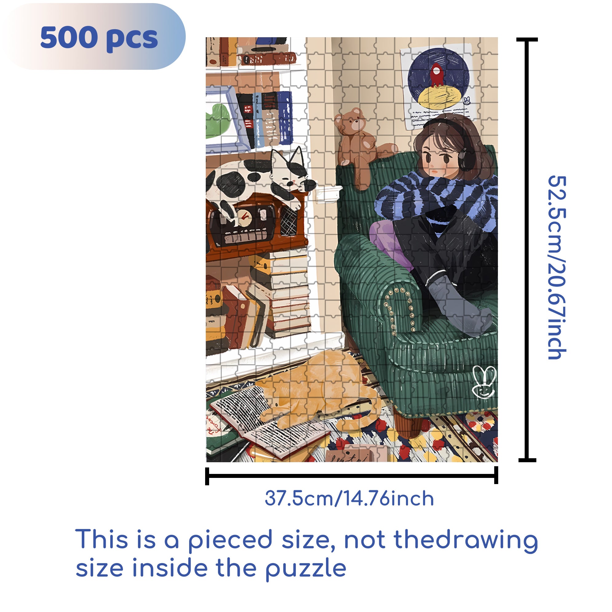 Listen To Music 500pcs/1000pcs Jigsaw Puzzle, Scratch-Resistant, Interactive Family Game & Brain-Boosting DIY Decor, Perfect for Halloween, Christmas & New Year Gifts, Family Puzzle Game