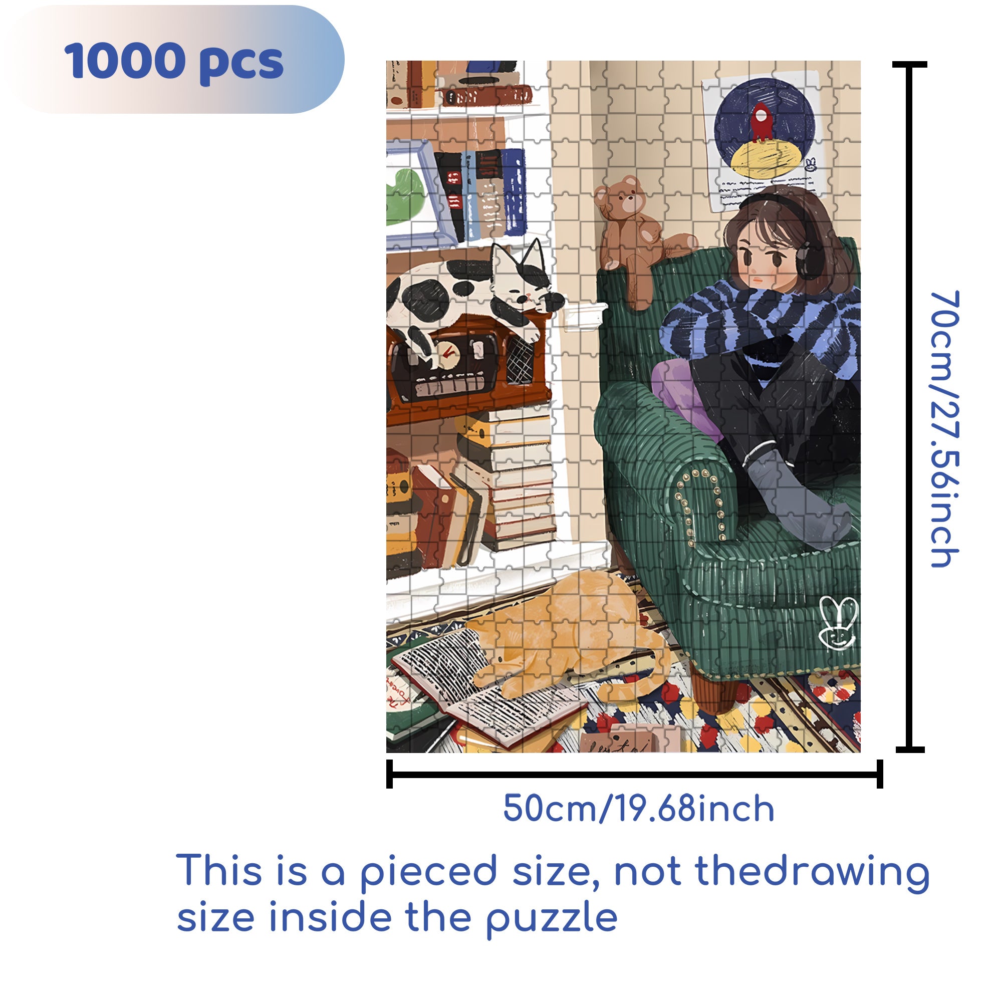 Listen To Music 500pcs/1000pcs Jigsaw Puzzle, Scratch-Resistant, Interactive Family Game & Brain-Boosting DIY Decor, Perfect for Halloween, Christmas & New Year Gifts, Family Puzzle Game