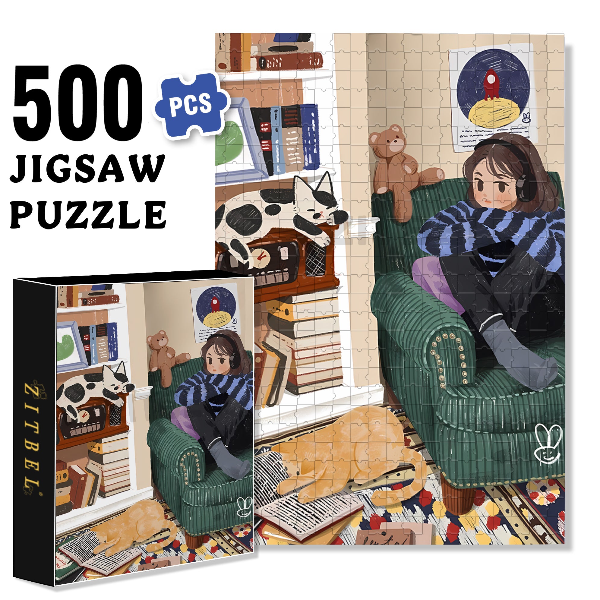 Listen To Music 500pcs/1000pcs Jigsaw Puzzle, Scratch-Resistant, Interactive Family Game & Brain-Boosting DIY Decor, Perfect for Halloween, Christmas & New Year Gifts, Family Puzzle Game