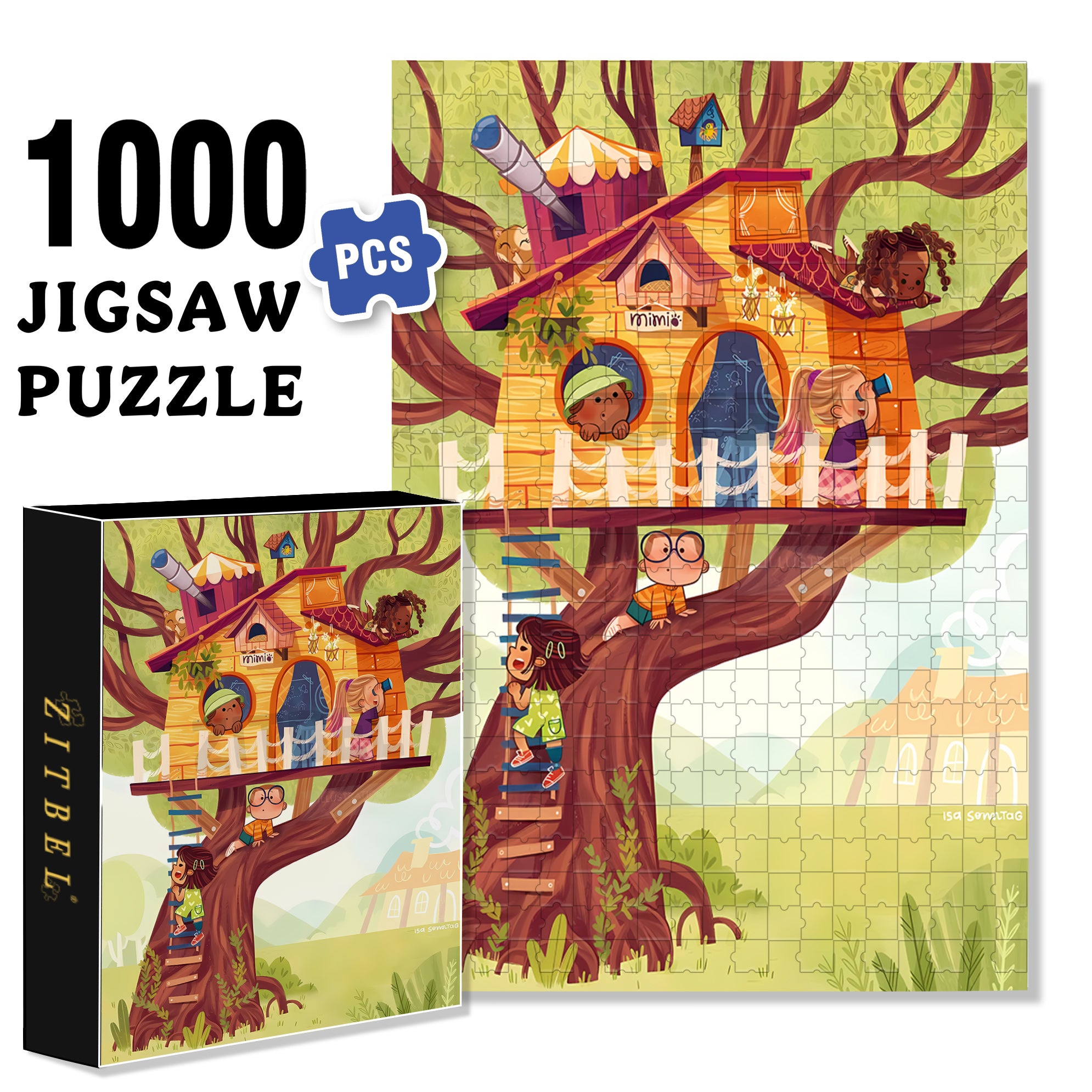 Mimi At The Treehouse 500pcs/1000pcs Jigsaw Puzzle, Scratch-Resistant, Interactive Family Game & Brain-Boosting DIY Decor, Perfect for Halloween, Christmas & New Year Gifts, Family Puzzle Game