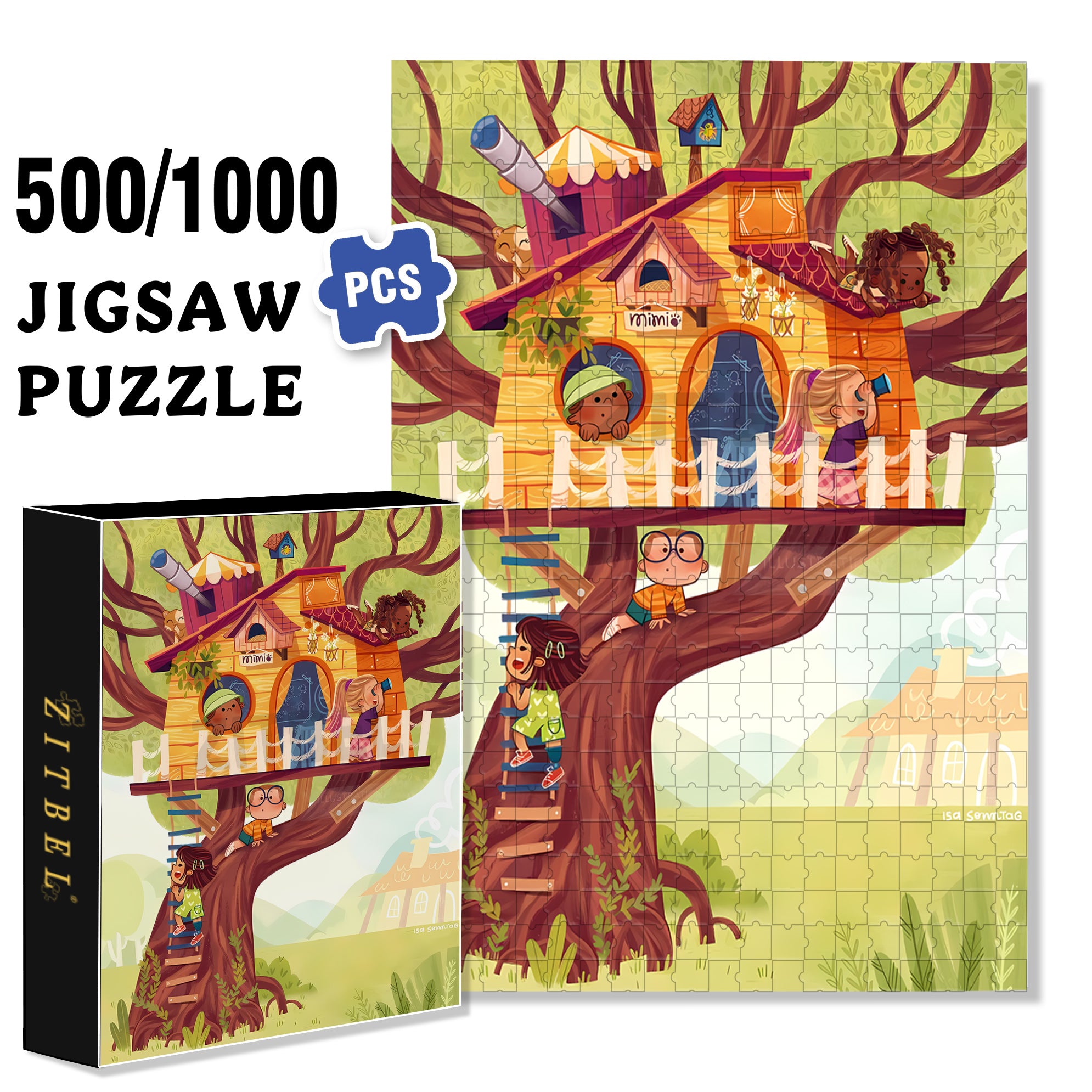 Mimi At The Treehouse 500pcs/1000pcs Jigsaw Puzzle, Scratch-Resistant, Interactive Family Game & Brain-Boosting DIY Decor, Perfect for Halloween, Christmas & New Year Gifts, Family Puzzle Game
