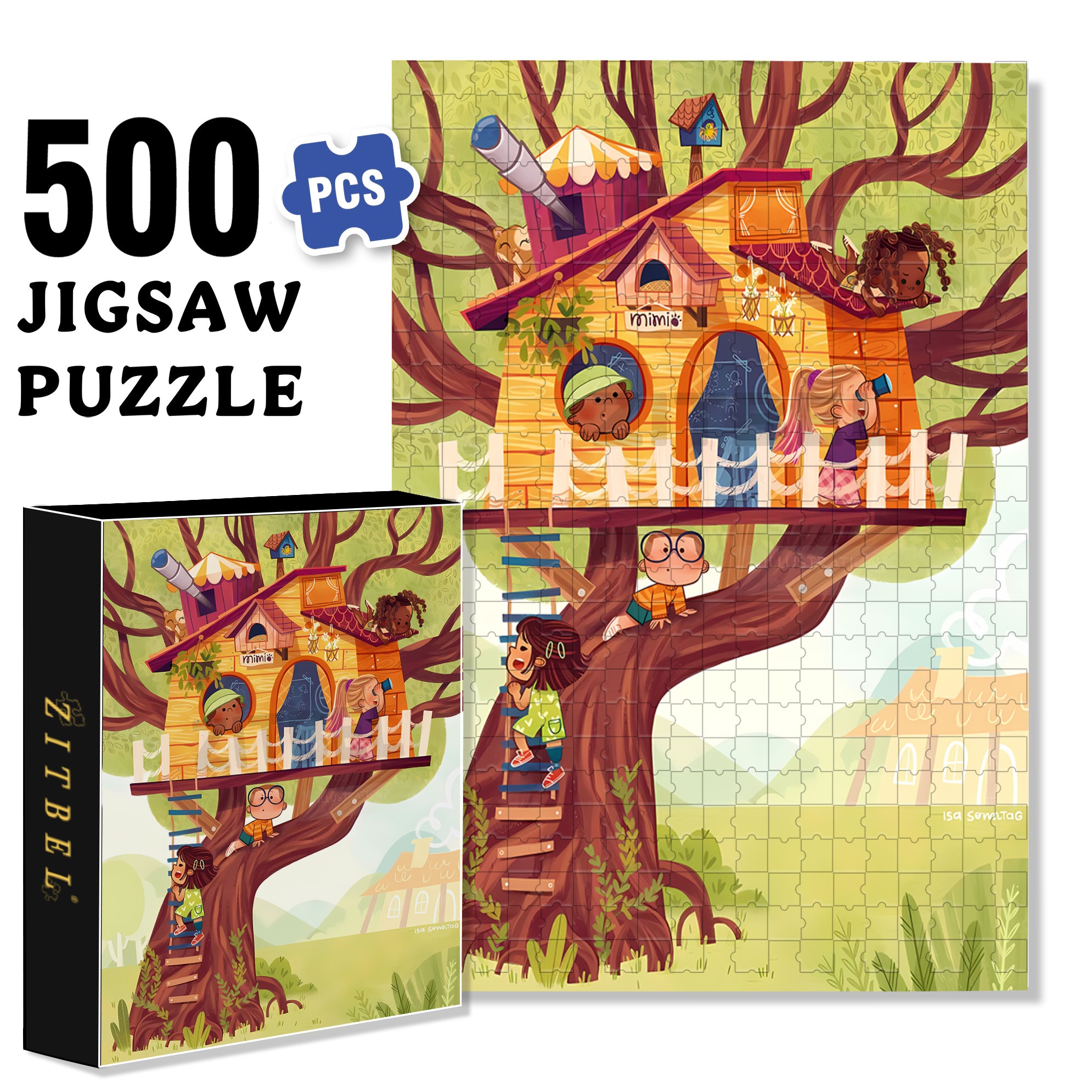 Mimi At The Treehouse 500pcs/1000pcs Jigsaw Puzzle, Scratch-Resistant, Interactive Family Game & Brain-Boosting DIY Decor, Perfect for Halloween, Christmas & New Year Gifts, Family Puzzle Game