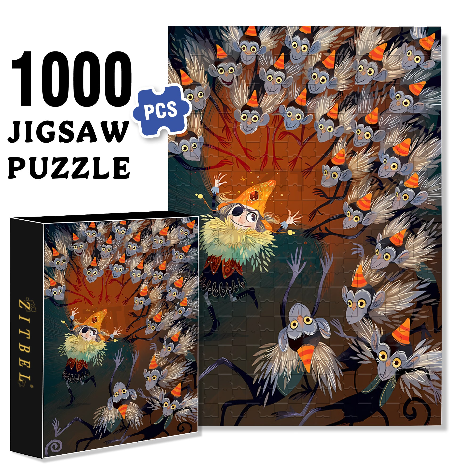 Monkeys 500pcs/1000pcs Jigsaw Puzzle, Scratch-Resistant, Interactive Family Game & Brain-Boosting DIY Decor, Perfect for Halloween, Christmas & New Year Gifts, Family Puzzle Game