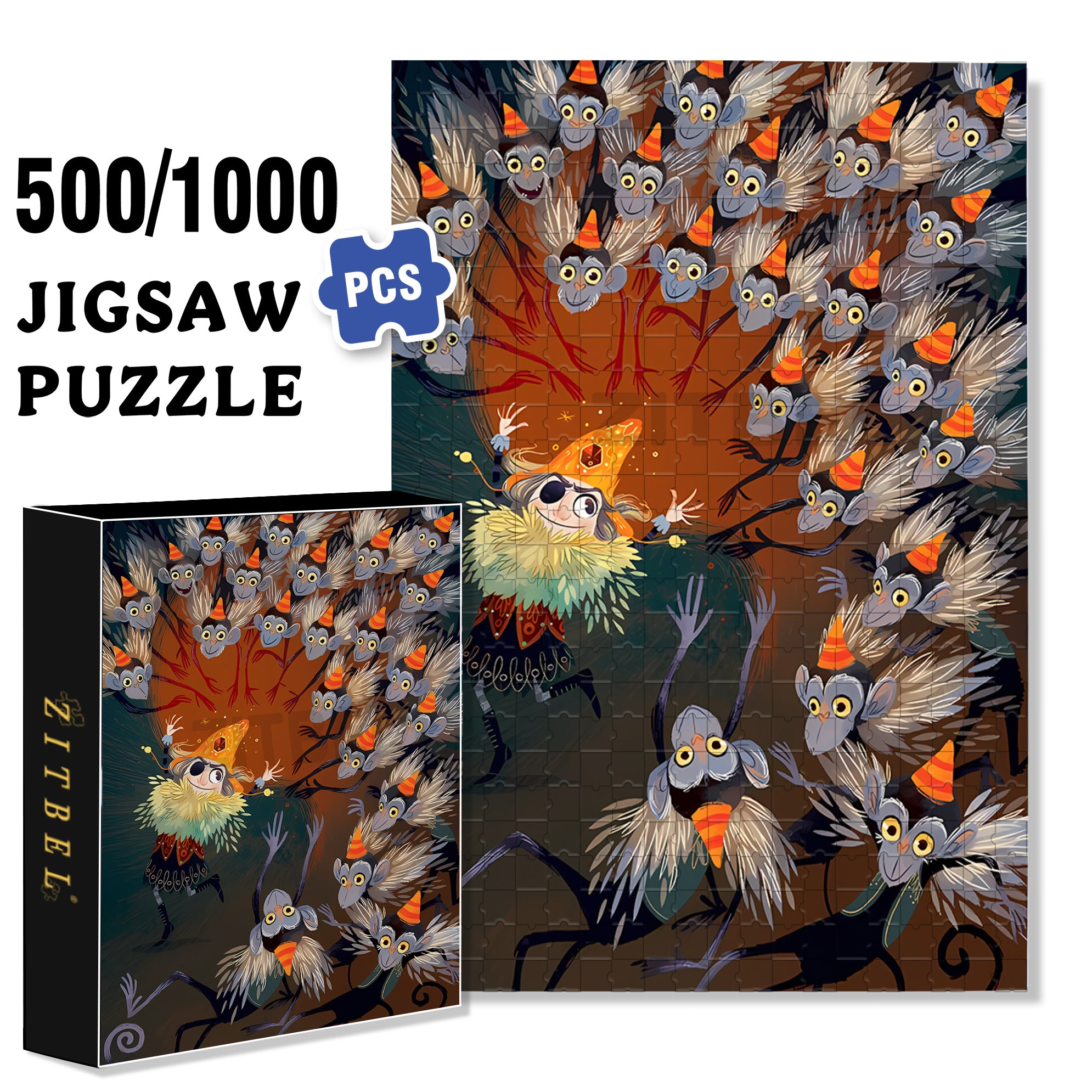 Monkeys 500pcs/1000pcs Jigsaw Puzzle, Scratch-Resistant, Interactive Family Game & Brain-Boosting DIY Decor, Perfect for Halloween, Christmas & New Year Gifts, Family Puzzle Game
