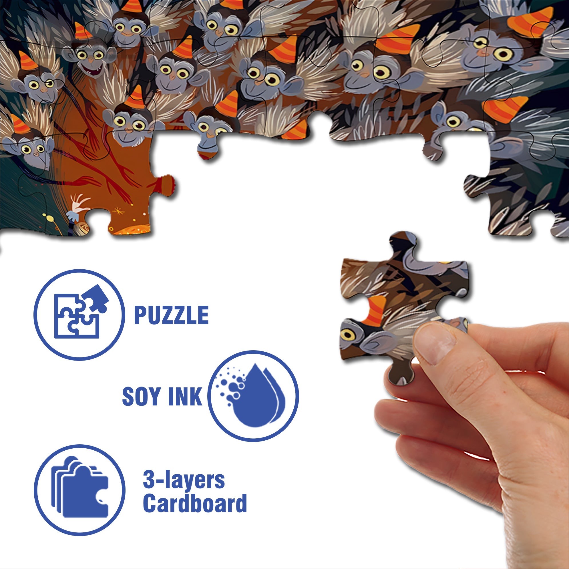 Monkeys 500pcs/1000pcs Jigsaw Puzzle, Scratch-Resistant, Interactive Family Game & Brain-Boosting DIY Decor, Perfect for Halloween, Christmas & New Year Gifts, Family Puzzle Game