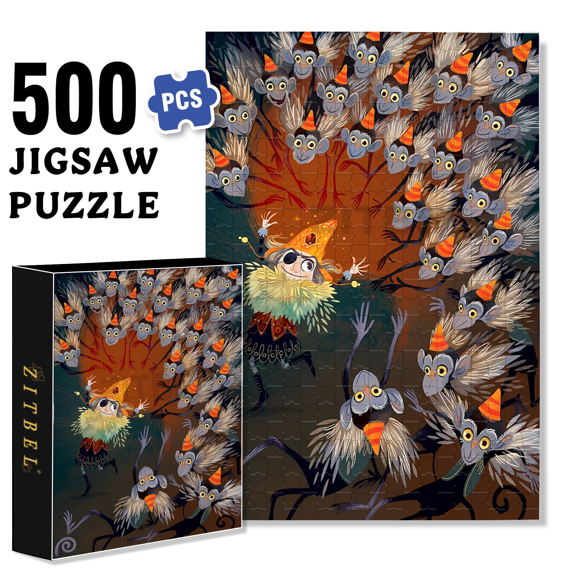 Monkeys 500pcs/1000pcs Jigsaw Puzzle, Scratch-Resistant, Interactive Family Game & Brain-Boosting DIY Decor, Perfect for Halloween, Christmas & New Year Gifts, Family Puzzle Game
