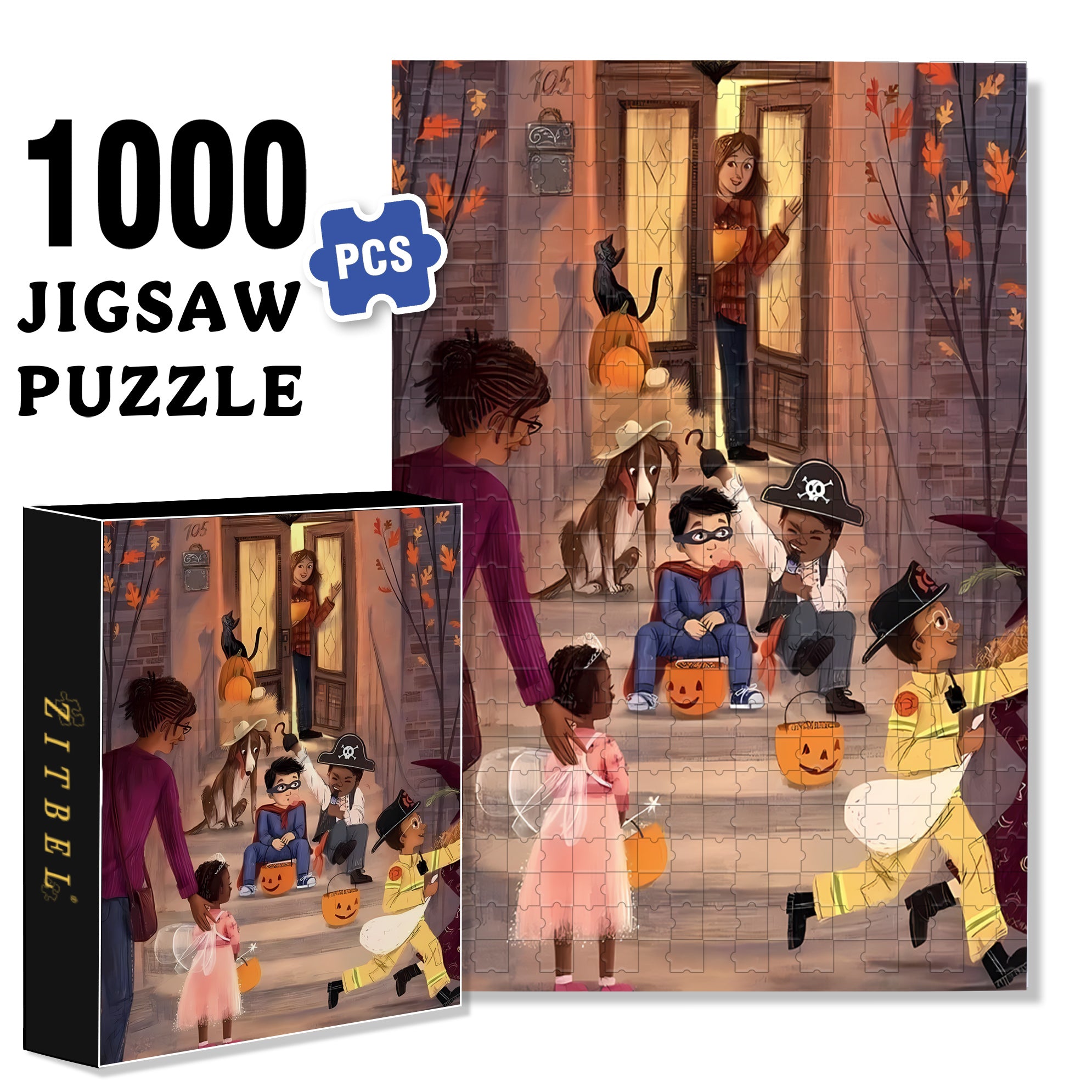 No.105 500pcs/1000pcs Jigsaw Puzzle, Scratch-Resistant, Interactive Family Game & Brain-Boosting DIY Decor, Perfect for Halloween, Christmas & New Year Gifts, Family Puzzle Game