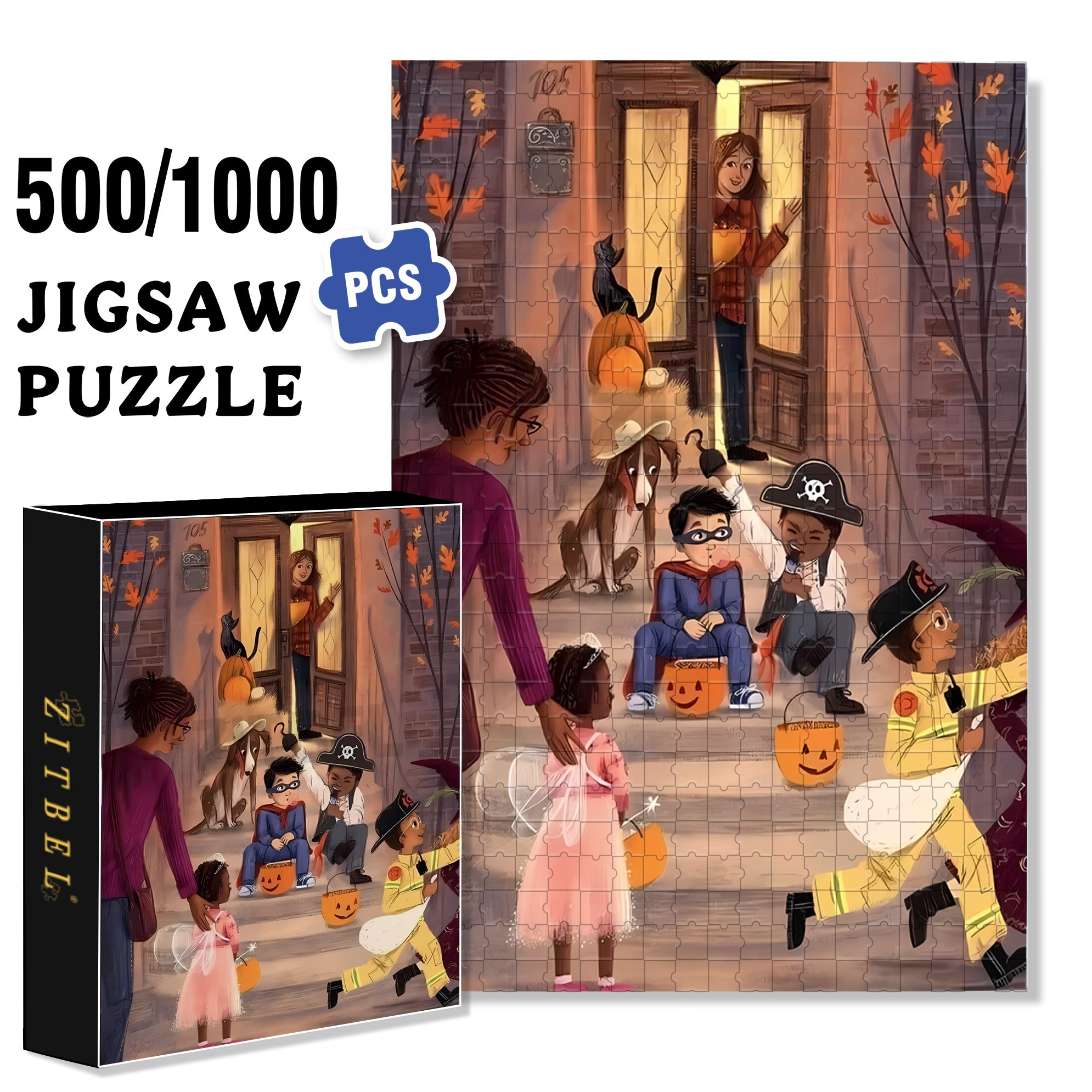 No.105 500pcs/1000pcs Jigsaw Puzzle, Scratch-Resistant, Interactive Family Game & Brain-Boosting DIY Decor, Perfect for Halloween, Christmas & New Year Gifts, Family Puzzle Game