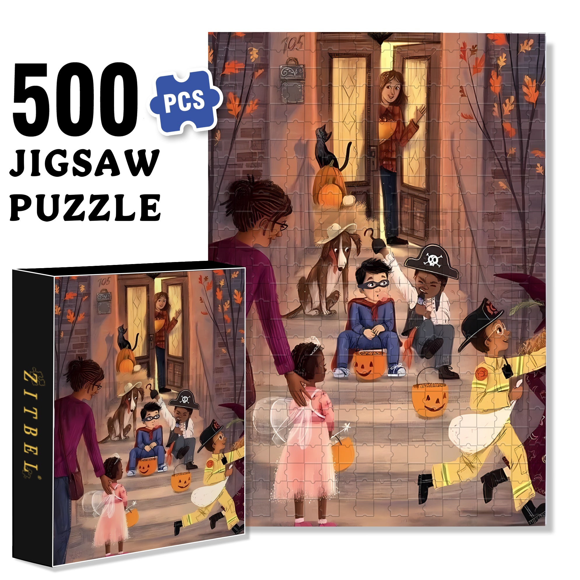 No.105 500pcs/1000pcs Jigsaw Puzzle, Scratch-Resistant, Interactive Family Game & Brain-Boosting DIY Decor, Perfect for Halloween, Christmas & New Year Gifts, Family Puzzle Game