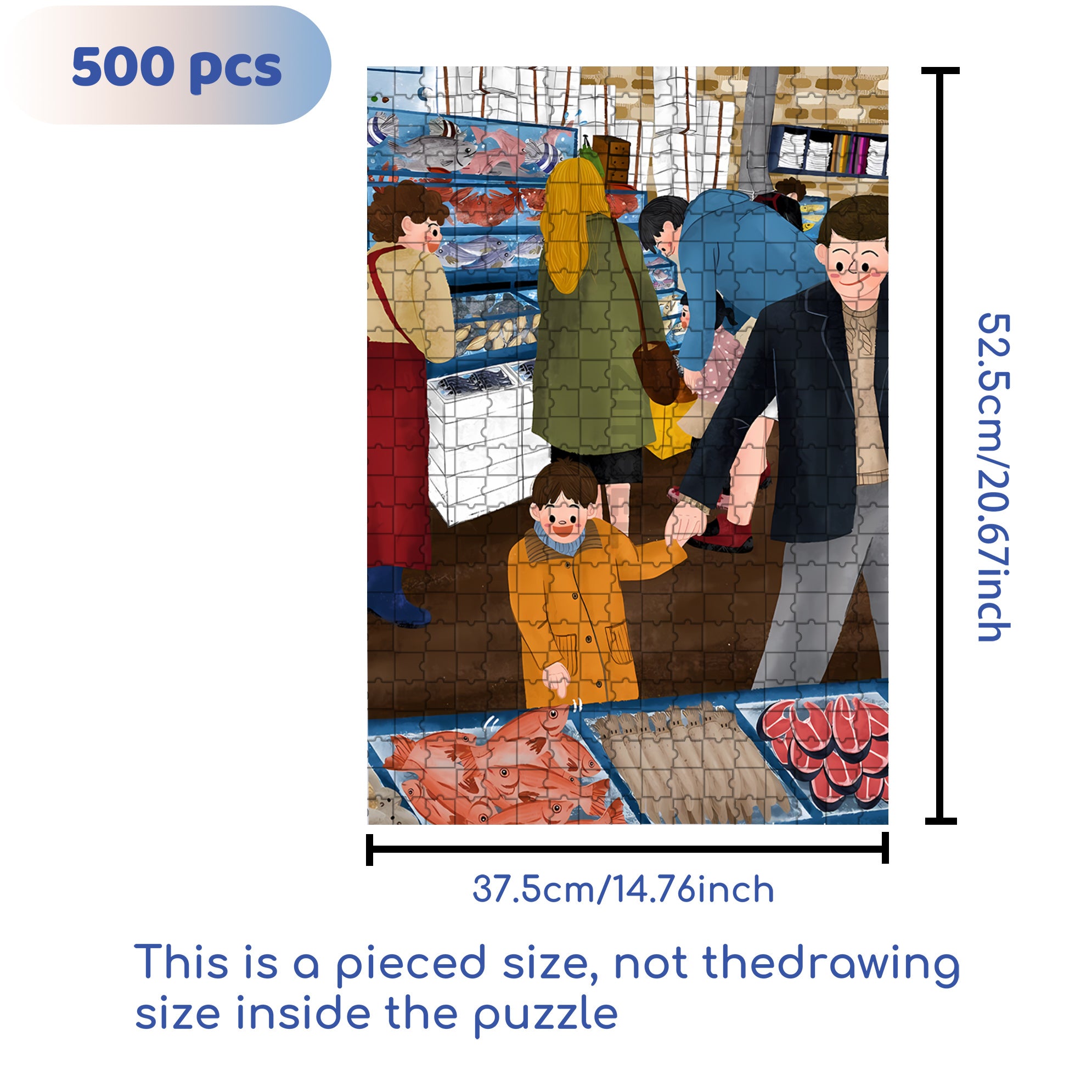 Seafood Market 500pcs/1000pcs Jigsaw Puzzle, Scratch-Resistant, Interactive Family Game & Brain-Boosting DIY Decor, Perfect for Halloween, Christmas & New Year Gifts, Family Puzzle Game