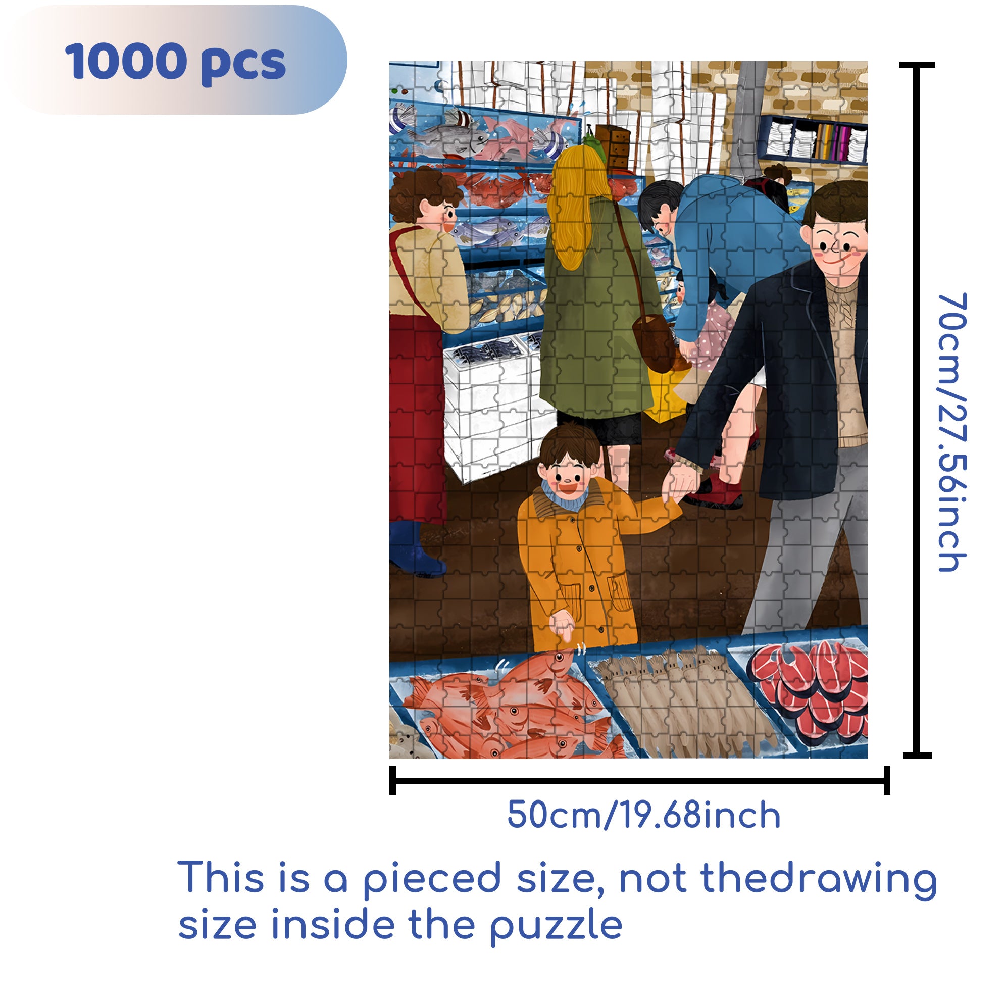 Seafood Market 500pcs/1000pcs Jigsaw Puzzle, Scratch-Resistant, Interactive Family Game & Brain-Boosting DIY Decor, Perfect for Halloween, Christmas & New Year Gifts, Family Puzzle Game