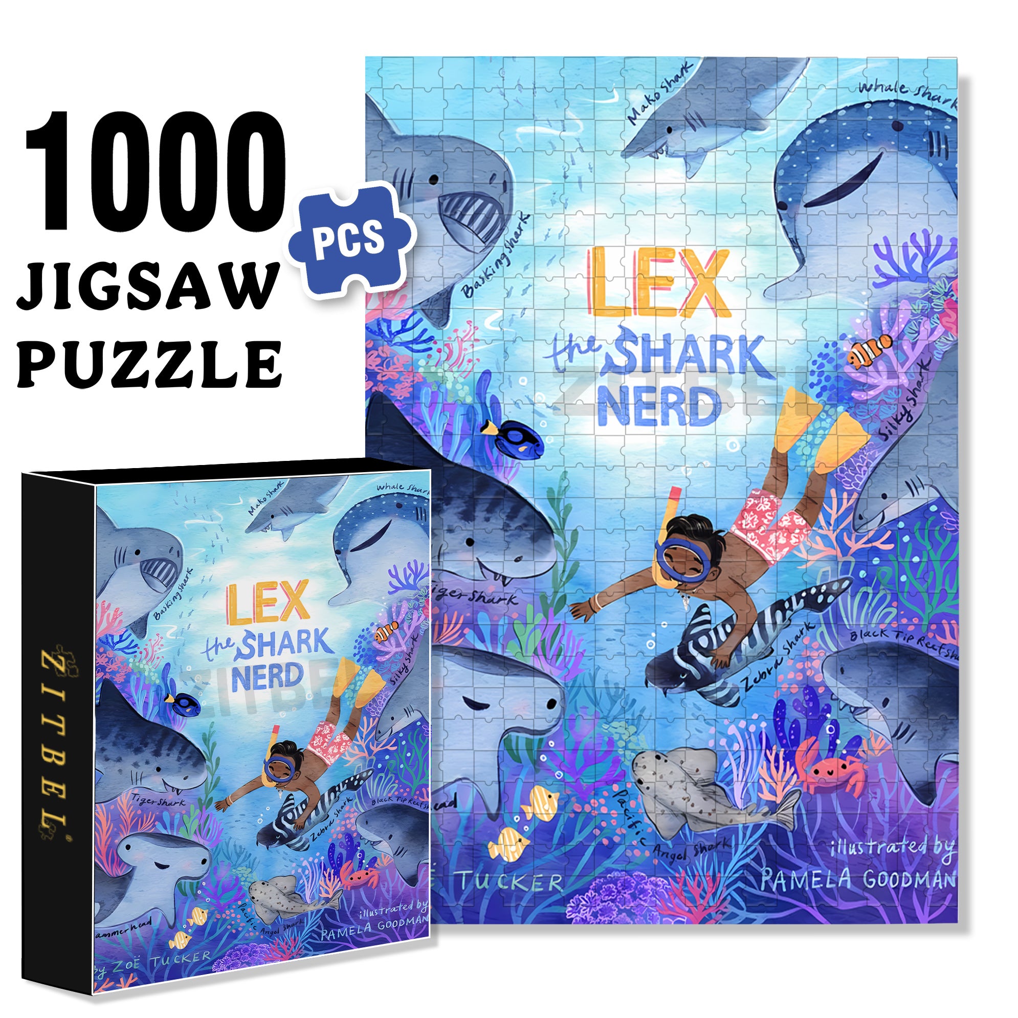 Shark 500pcs/1000pcs Jigsaw Puzzle, Scratch-Resistant, Interactive Family Game & Brain-Boosting DIY Decor, Perfect for Halloween, Christmas & New Year Gifts, Family Puzzle Game