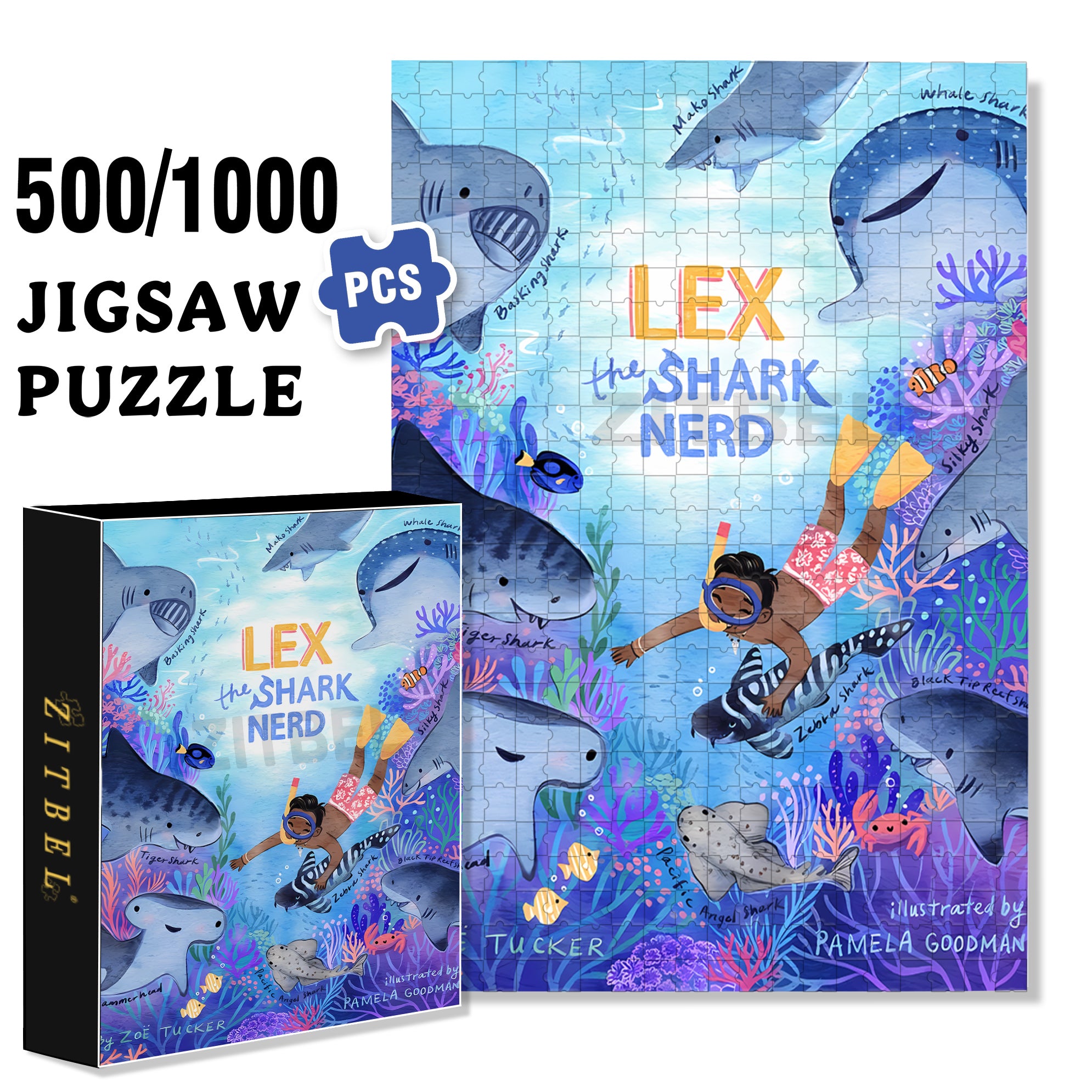 Shark 500pcs/1000pcs Jigsaw Puzzle, Scratch-Resistant, Interactive Family Game & Brain-Boosting DIY Decor, Perfect for Halloween, Christmas & New Year Gifts, Family Puzzle Game