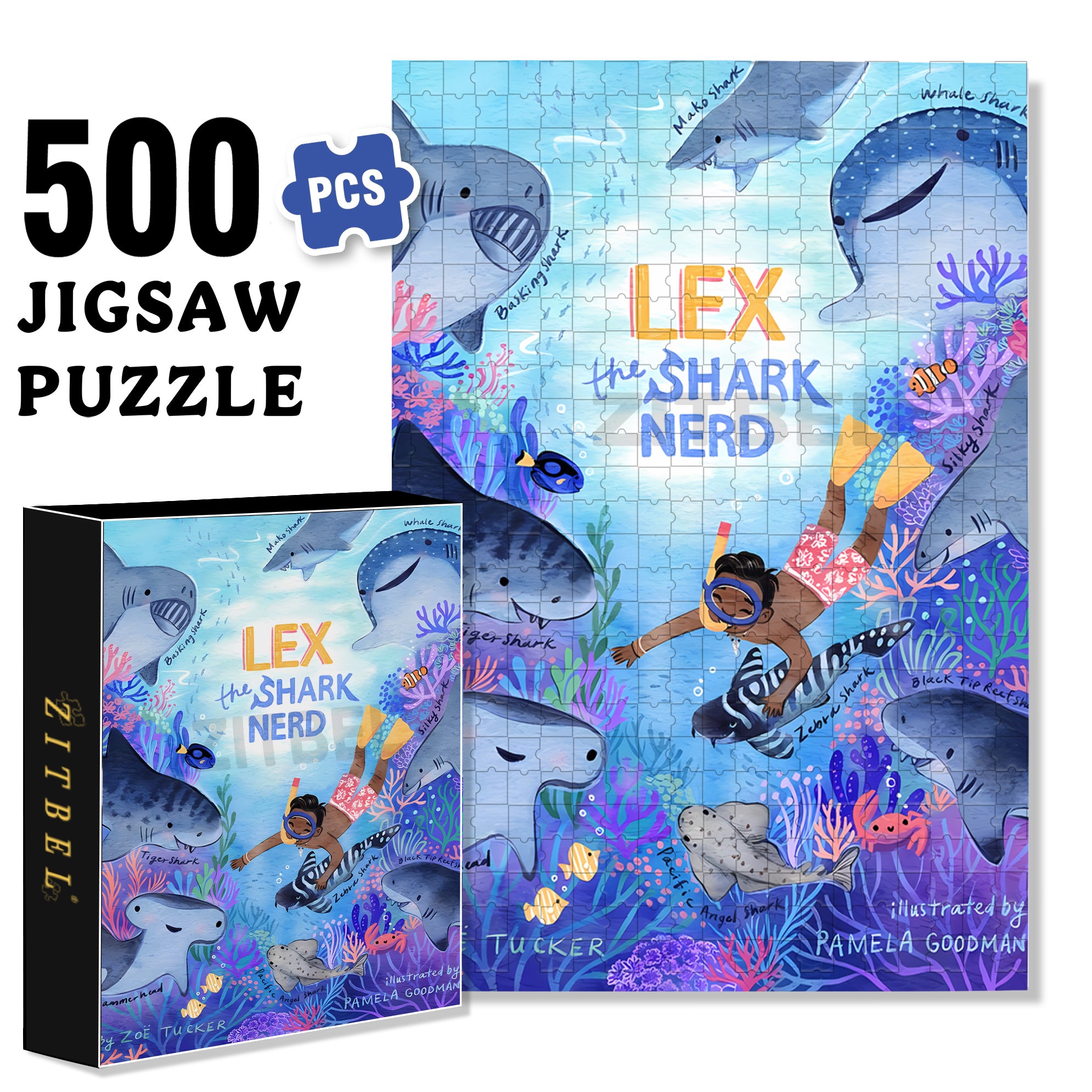 Shark 500pcs/1000pcs Jigsaw Puzzle, Scratch-Resistant, Interactive Family Game & Brain-Boosting DIY Decor, Perfect for Halloween, Christmas & New Year Gifts, Family Puzzle Game