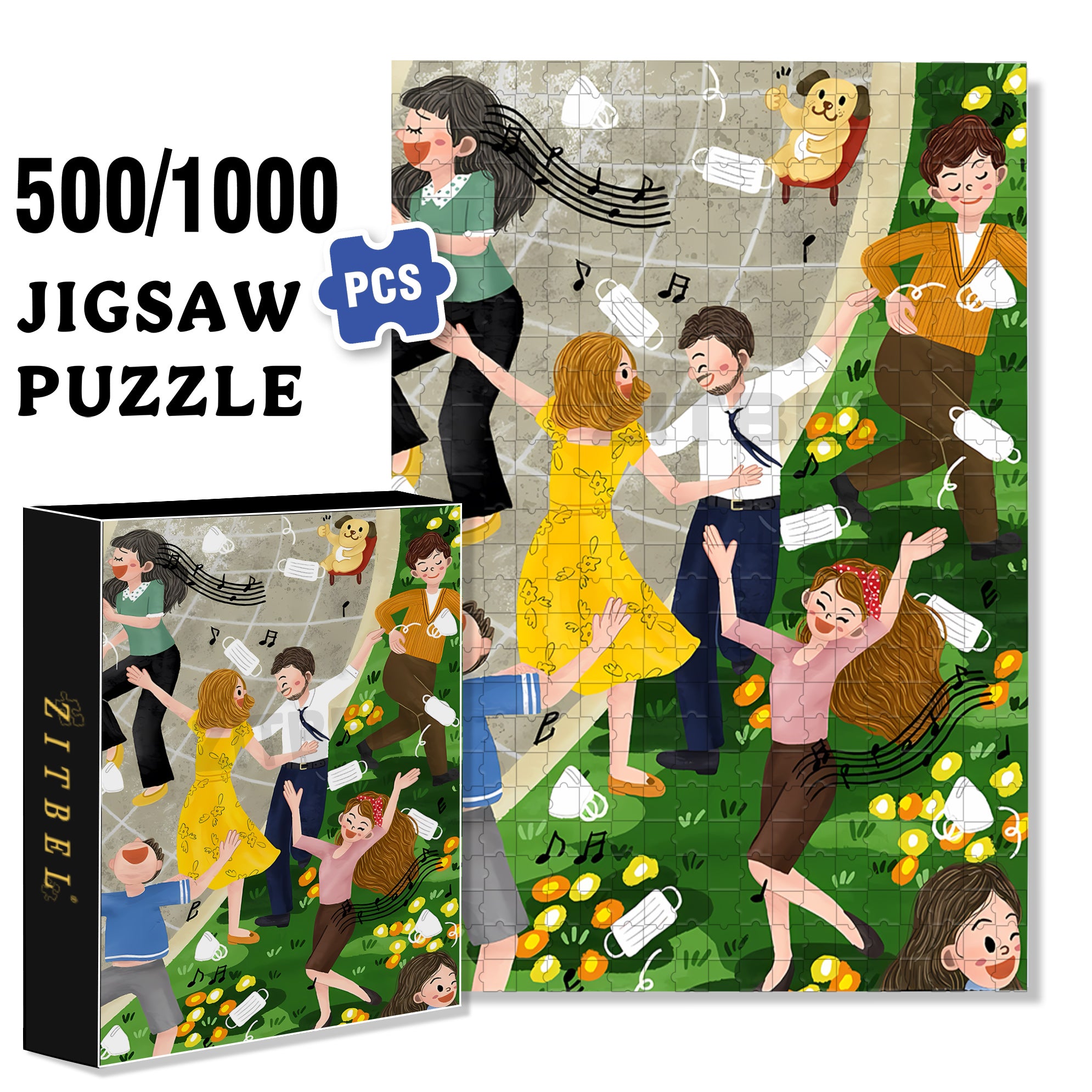 Song And Dance 500pcs/1000pcs Jigsaw Puzzle, Scratch-Resistant, Interactive Family Game & Brain-Boosting DIY Decor, Perfect for Halloween, Christmas & New Year Gifts, Family Puzzle Game