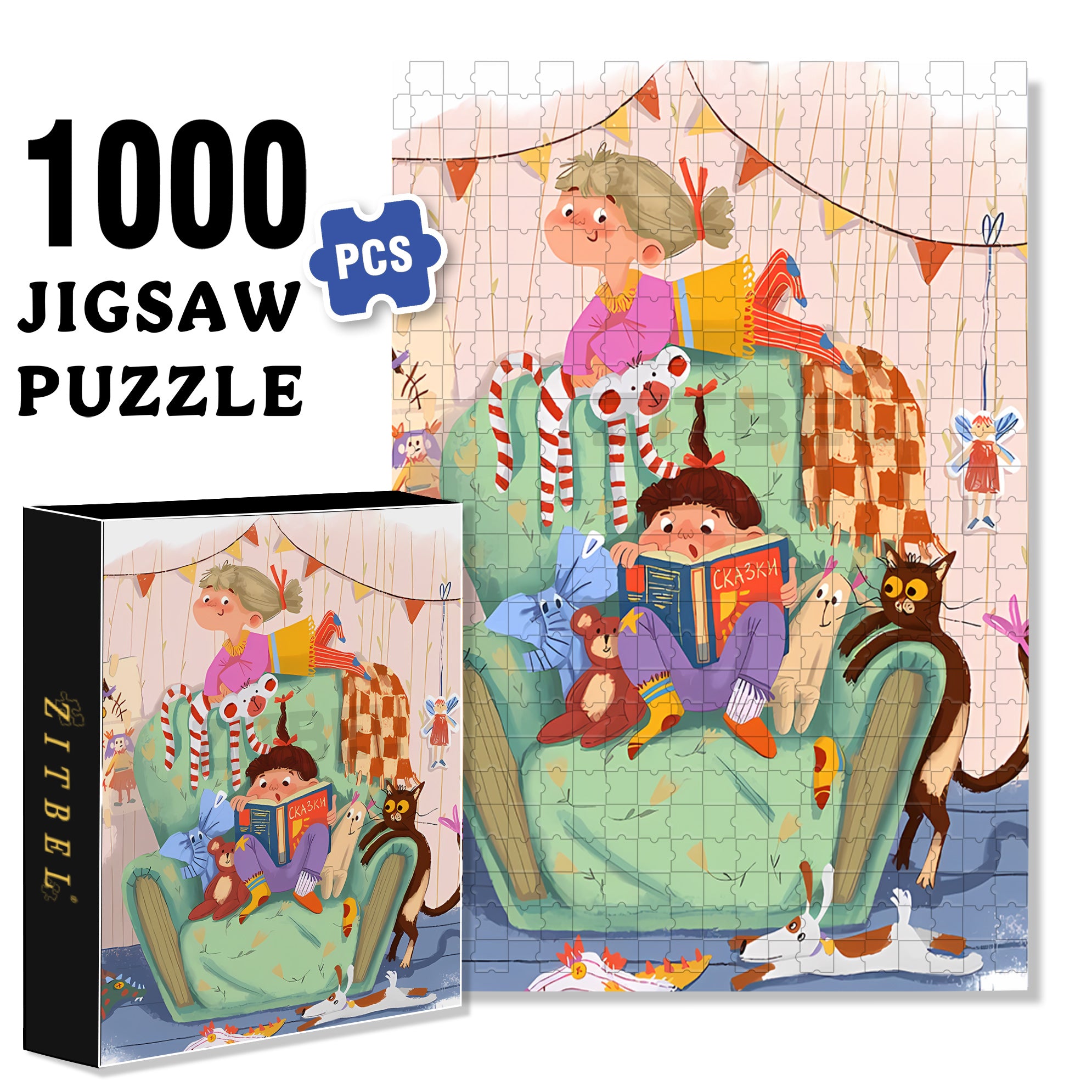Story Book 500pcs/1000pcs Jigsaw Puzzle, Scratch-Resistant, Interactive Family Game & Brain-Boosting DIY Decor, Perfect for Halloween, Christmas & New Year Gifts, Family Puzzle Game