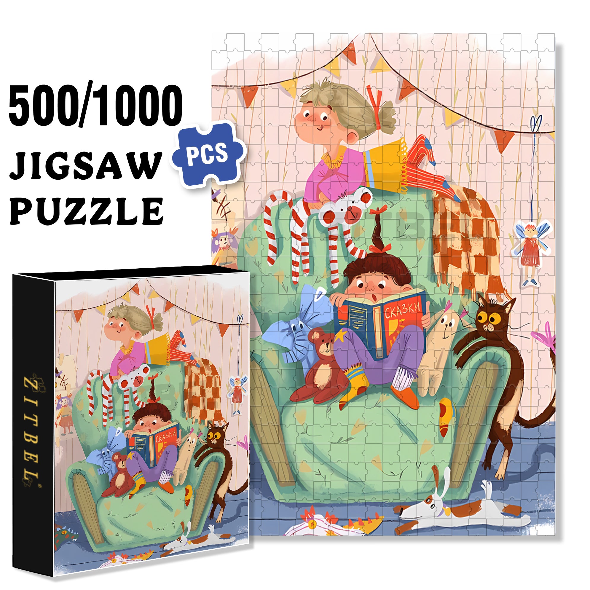 Story Book 500pcs/1000pcs Jigsaw Puzzle, Scratch-Resistant, Interactive Family Game & Brain-Boosting DIY Decor, Perfect for Halloween, Christmas & New Year Gifts, Family Puzzle Game