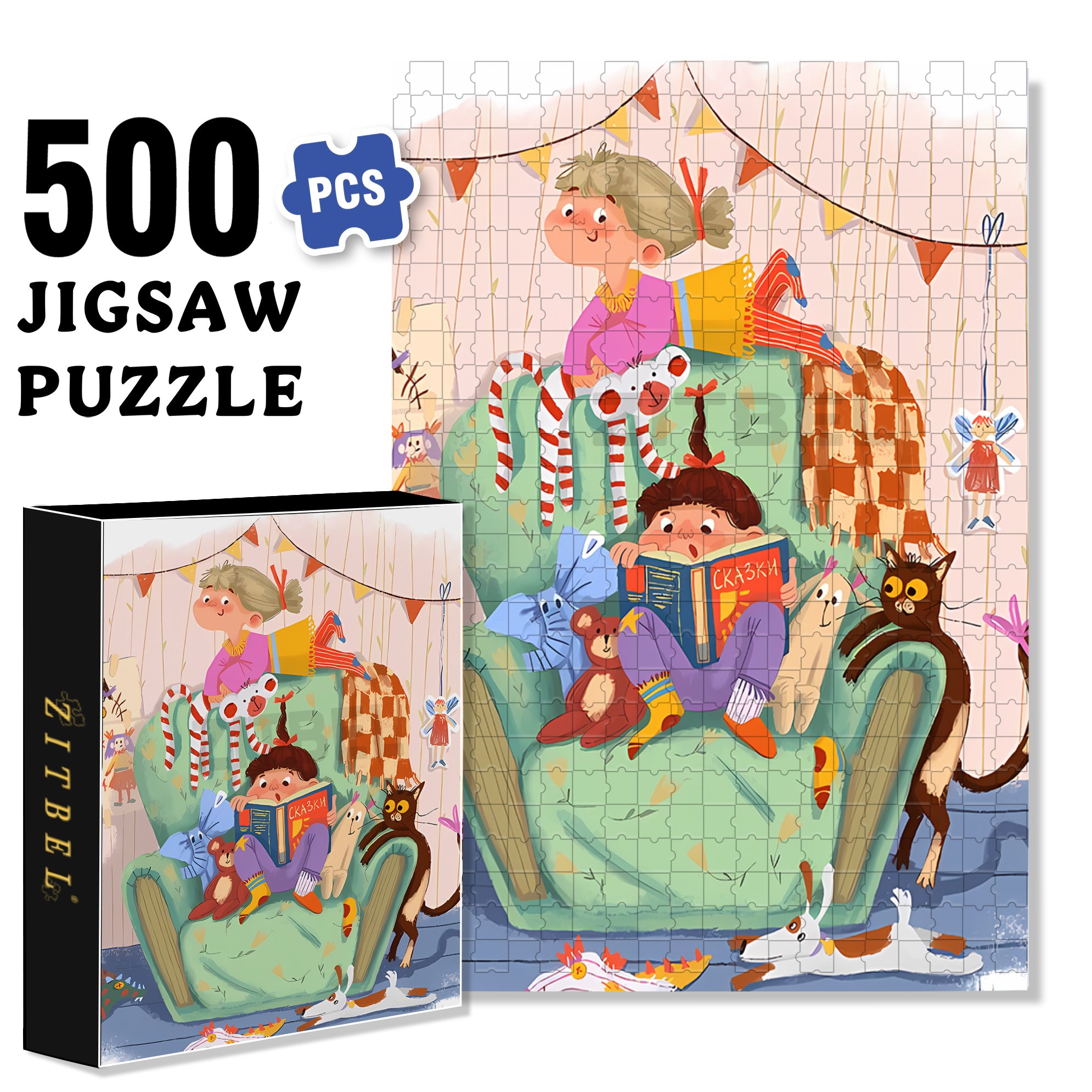 Story Book 500pcs/1000pcs Jigsaw Puzzle, Scratch-Resistant, Interactive Family Game & Brain-Boosting DIY Decor, Perfect for Halloween, Christmas & New Year Gifts, Family Puzzle Game