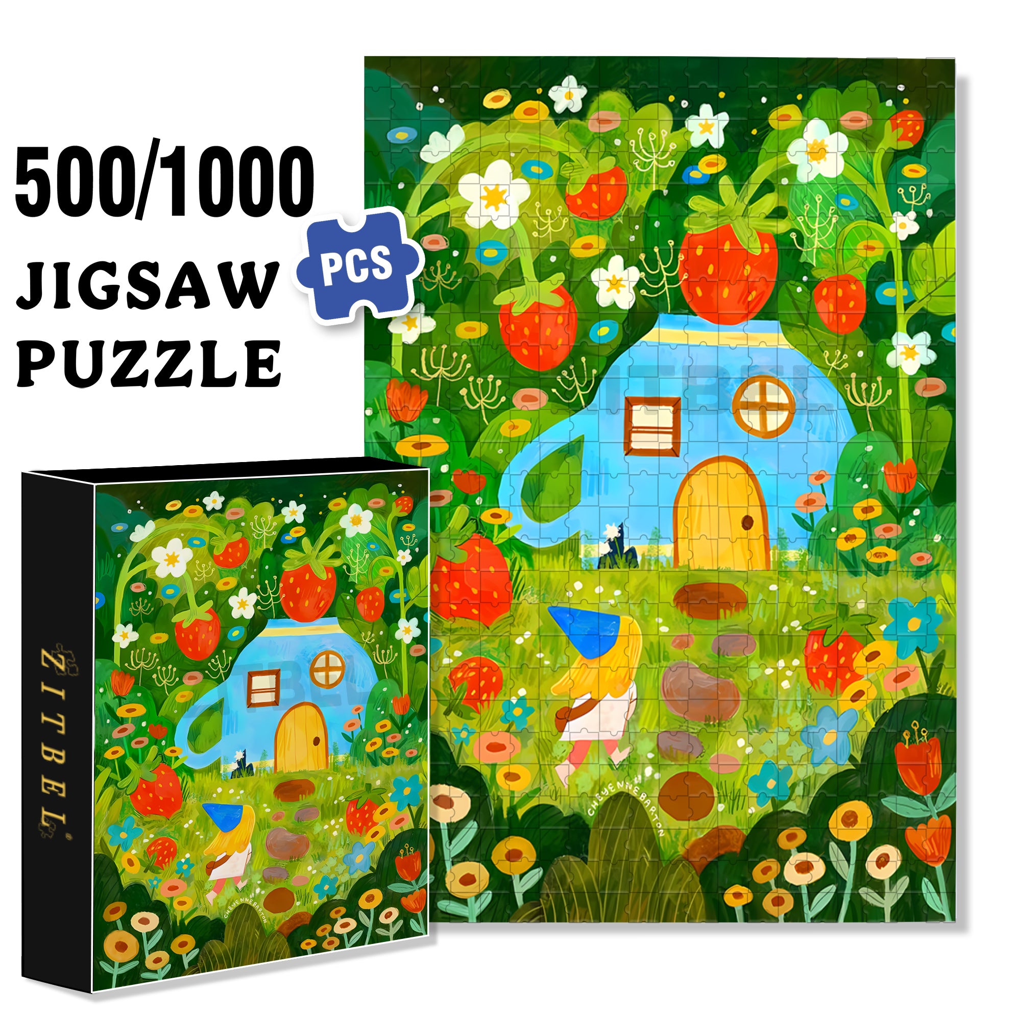 Strawberry Park 500pcs/1000pcs Jigsaw Puzzle, Scratch-Resistant, Interactive Family Game & Brain-Boosting DIY Decor, Perfect for Halloween, Christmas & New Year Gifts, Family Puzzle Game