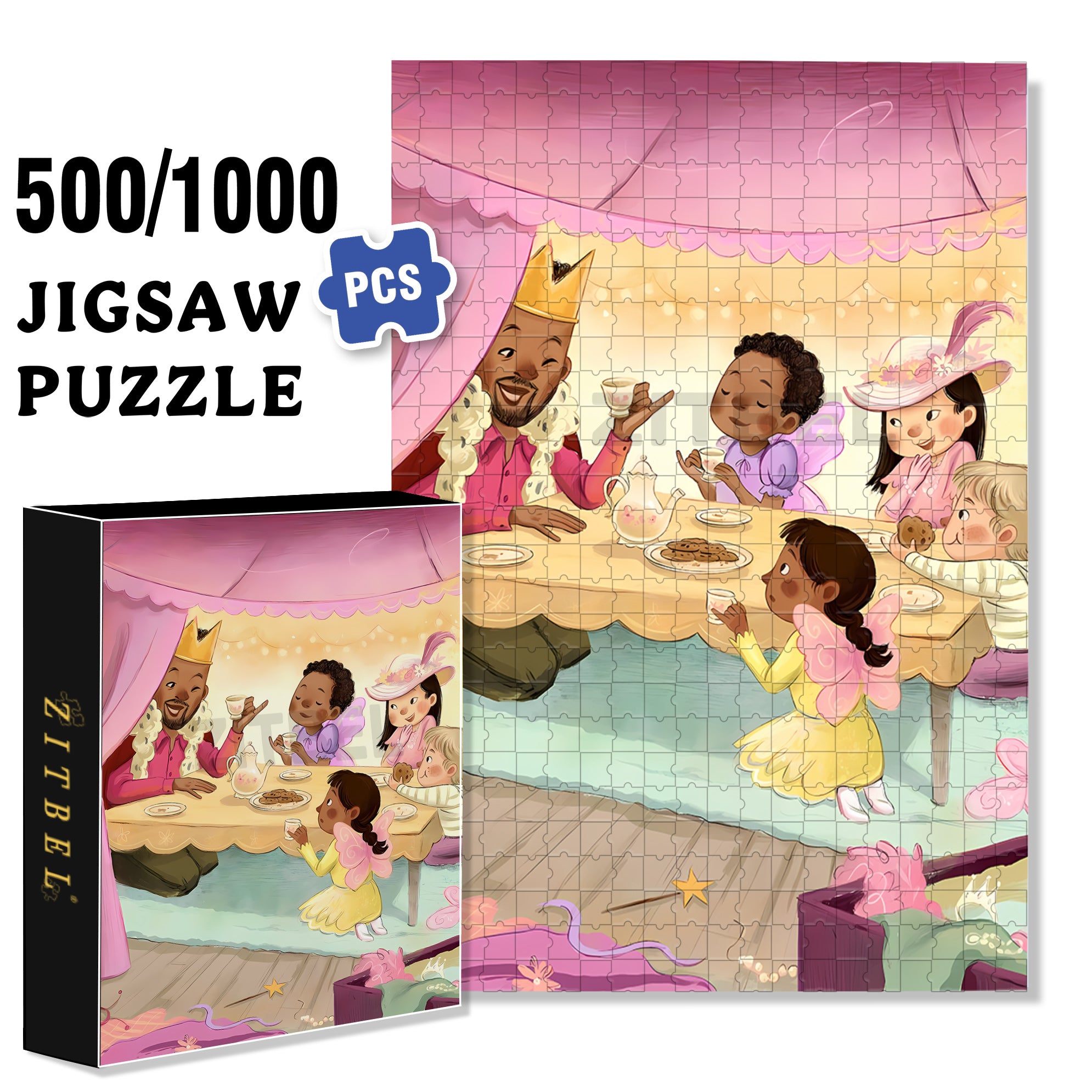 Tea Party 500pcs/1000pcs Jigsaw Puzzle, Scratch-Resistant, Interactive Family Game & Brain-Boosting DIY Decor, Perfect for Halloween, Christmas & New Year Gifts, Family Puzzle Game