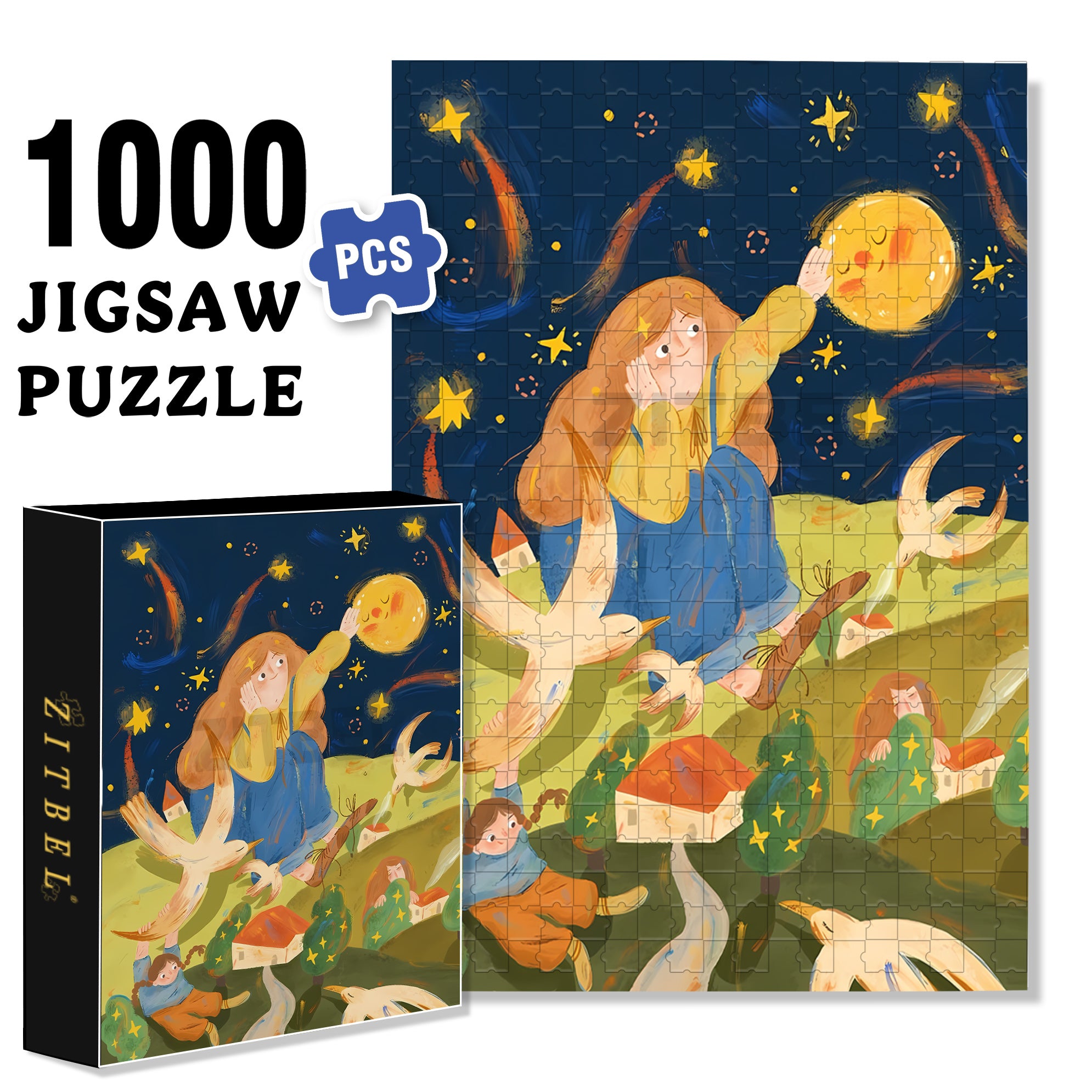 Touching The Moon 500pcs/1000pcs Jigsaw Puzzle, Scratch-Resistant, Interactive Family Game & Brain-Boosting DIY Decor, Perfect for Halloween, Christmas & New Year Gifts, Family Puzzle Game