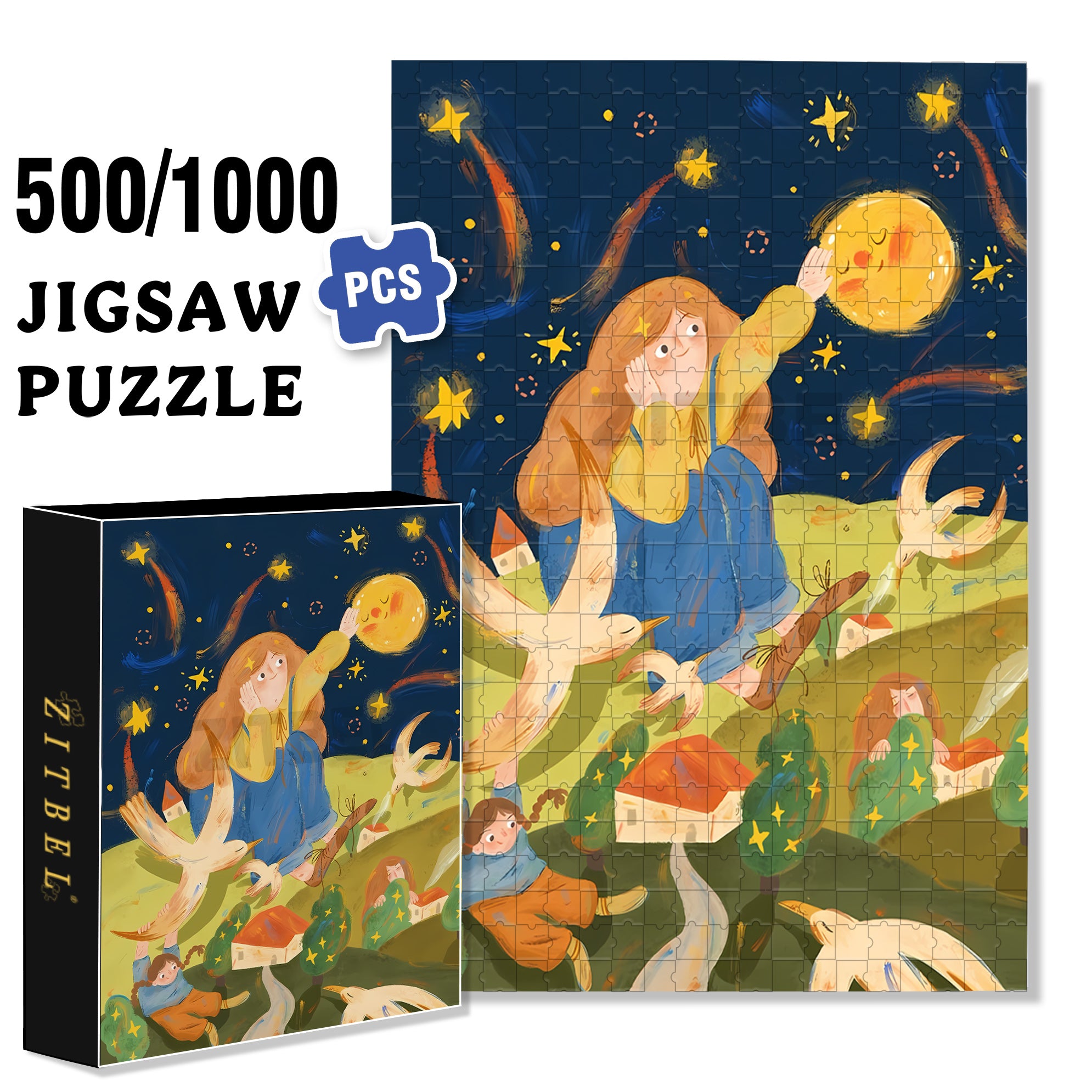 Touching The Moon 500pcs/1000pcs Jigsaw Puzzle, Scratch-Resistant, Interactive Family Game & Brain-Boosting DIY Decor, Perfect for Halloween, Christmas & New Year Gifts, Family Puzzle Game