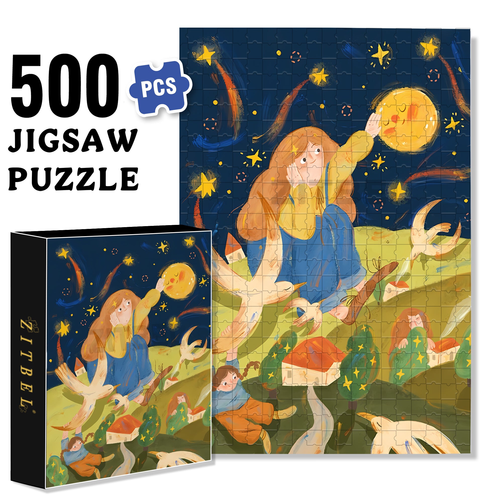 Touching The Moon 500pcs/1000pcs Jigsaw Puzzle, Scratch-Resistant, Interactive Family Game & Brain-Boosting DIY Decor, Perfect for Halloween, Christmas & New Year Gifts, Family Puzzle Game