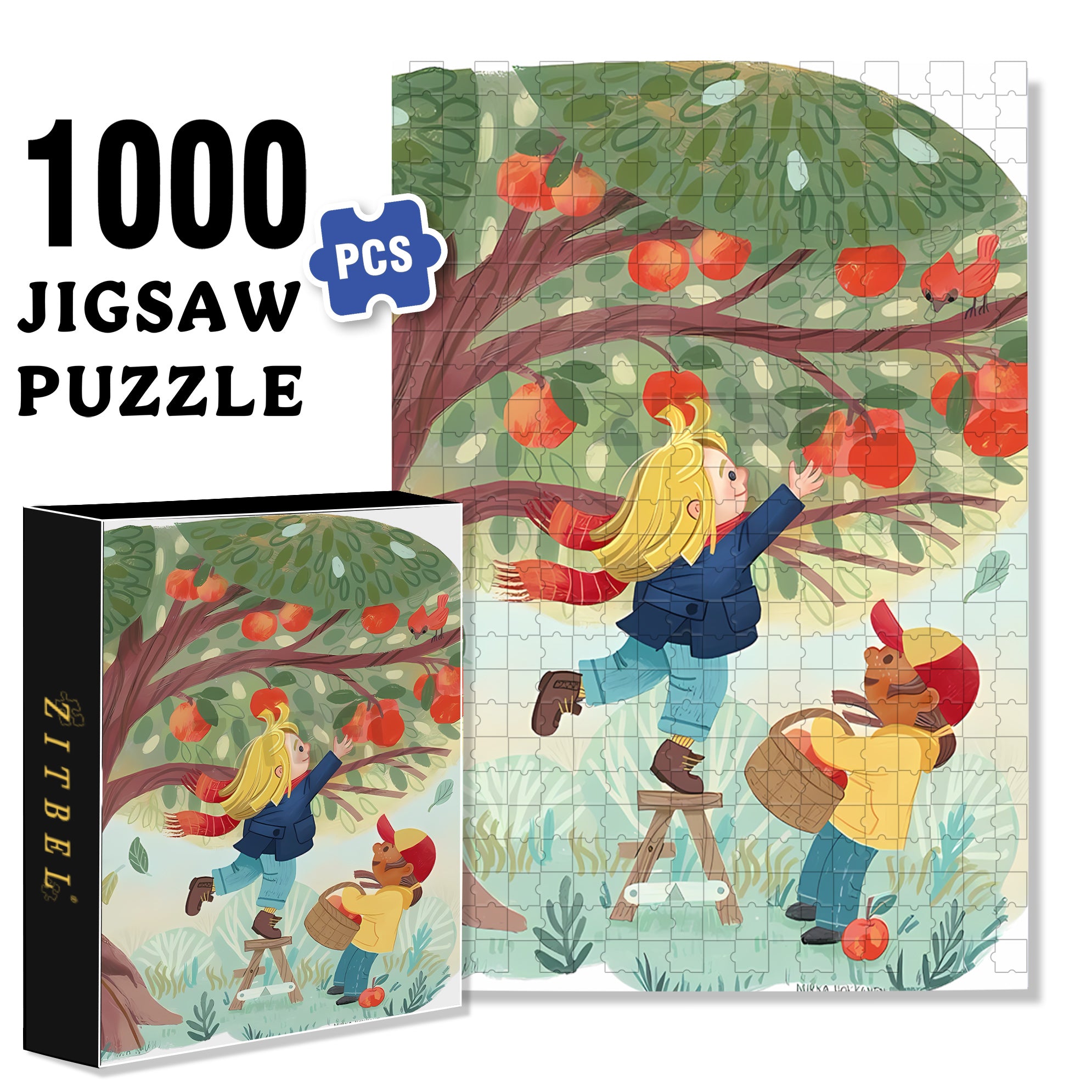 Under The Apple Tree 500pcs/1000pcs Jigsaw Puzzle, Scratch-Resistant, Interactive Family Game & Brain-Boosting DIY Decor, Perfect for Halloween, Christmas & New Year Gifts, Family Puzzle Game