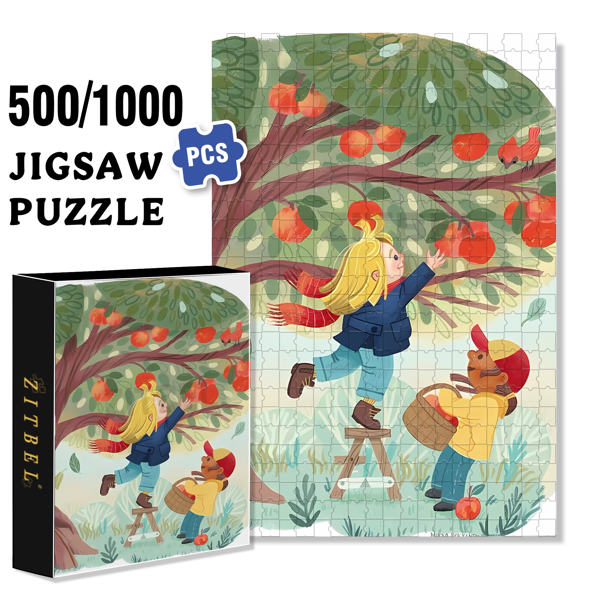 Under The Apple Tree 500pcs/1000pcs Jigsaw Puzzle, Scratch-Resistant, Interactive Family Game & Brain-Boosting DIY Decor, Perfect for Halloween, Christmas & New Year Gifts, Family Puzzle Game