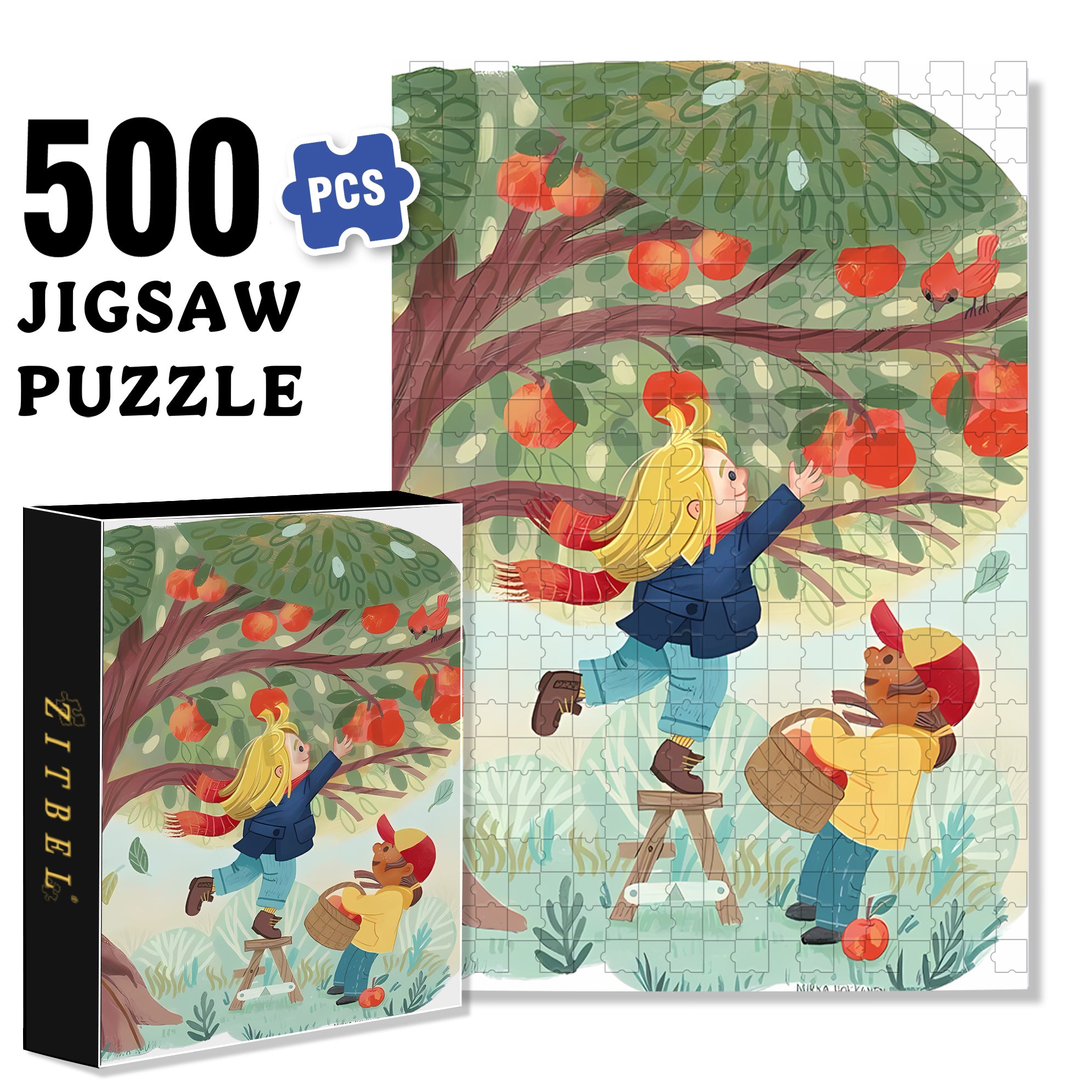 Under The Apple Tree 500pcs/1000pcs Jigsaw Puzzle, Scratch-Resistant, Interactive Family Game & Brain-Boosting DIY Decor, Perfect for Halloween, Christmas & New Year Gifts, Family Puzzle Game