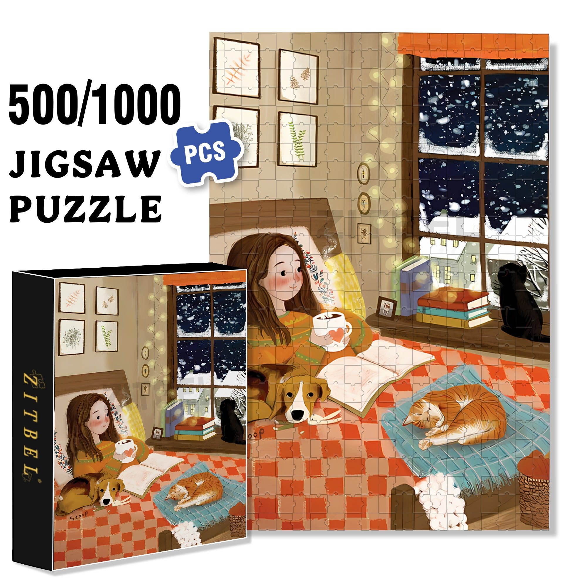 Under The Sheet 500pcs/1000pcs Jigsaw Puzzle, Scratch-Resistant, Interactive Family Game & Brain-Boosting DIY Decor, Perfect for Halloween, Christmas & New Year Gifts, Family Puzzle Game