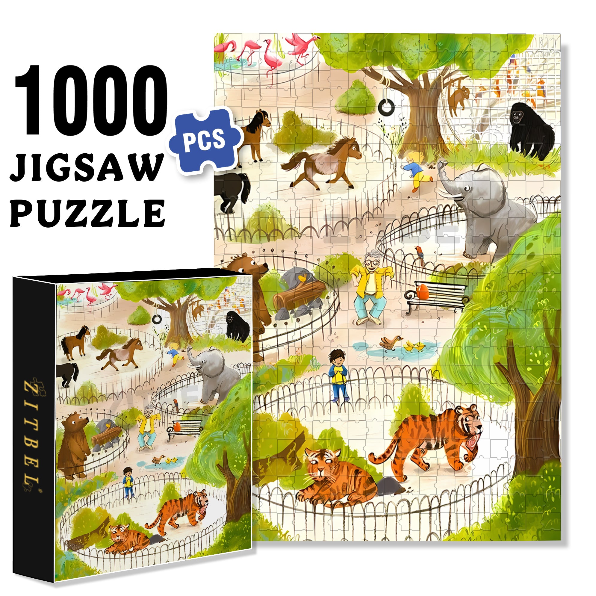Zoo 500pcs/1000pcs Jigsaw Puzzle, Scratch-Resistant, Interactive Family Game & Brain-Boosting DIY Decor, Perfect for Halloween, Christmas & New Year Gifts, Family Puzzle Game