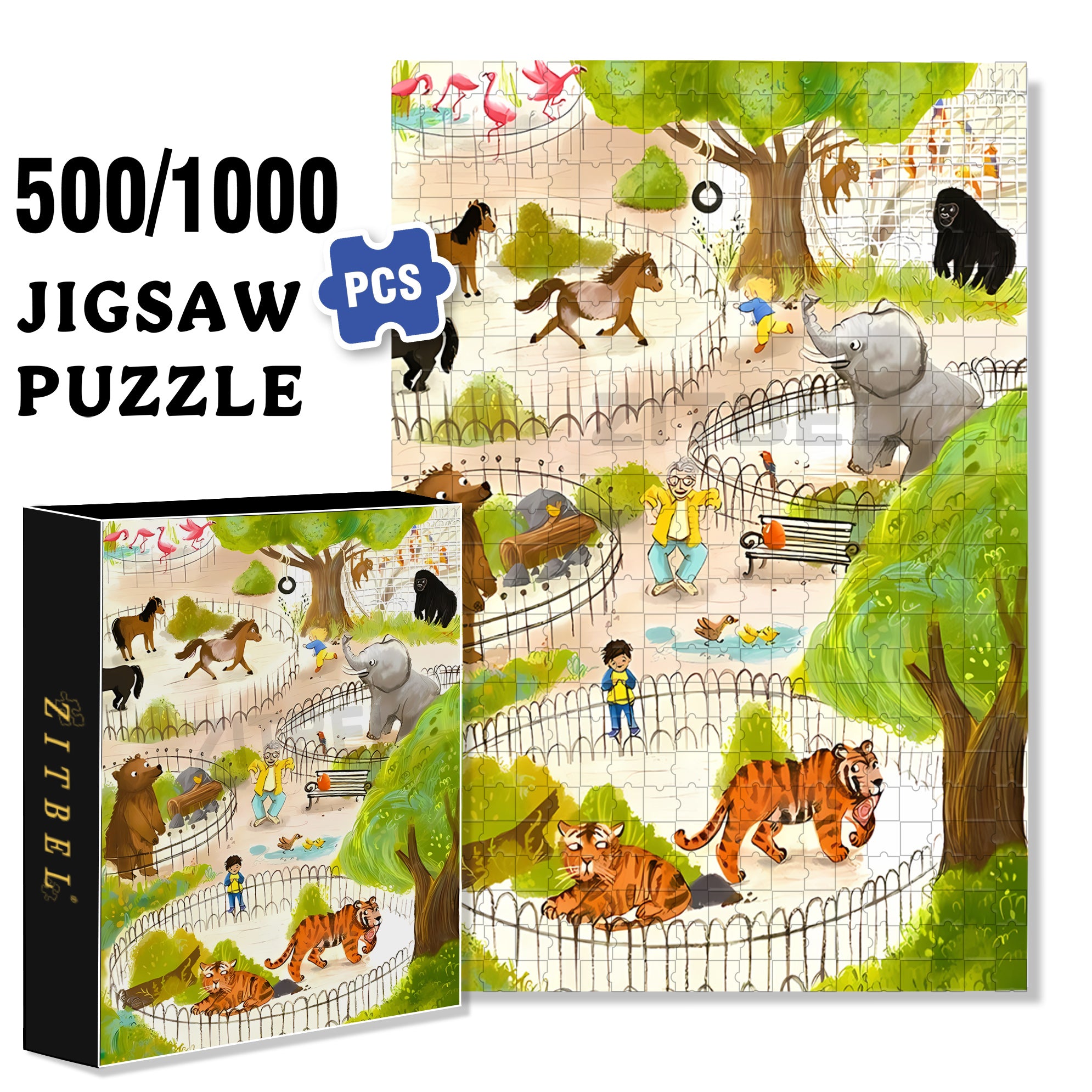 Zoo 500pcs/1000pcs Jigsaw Puzzle, Scratch-Resistant, Interactive Family Game & Brain-Boosting DIY Decor, Perfect for Halloween, Christmas & New Year Gifts, Family Puzzle Game