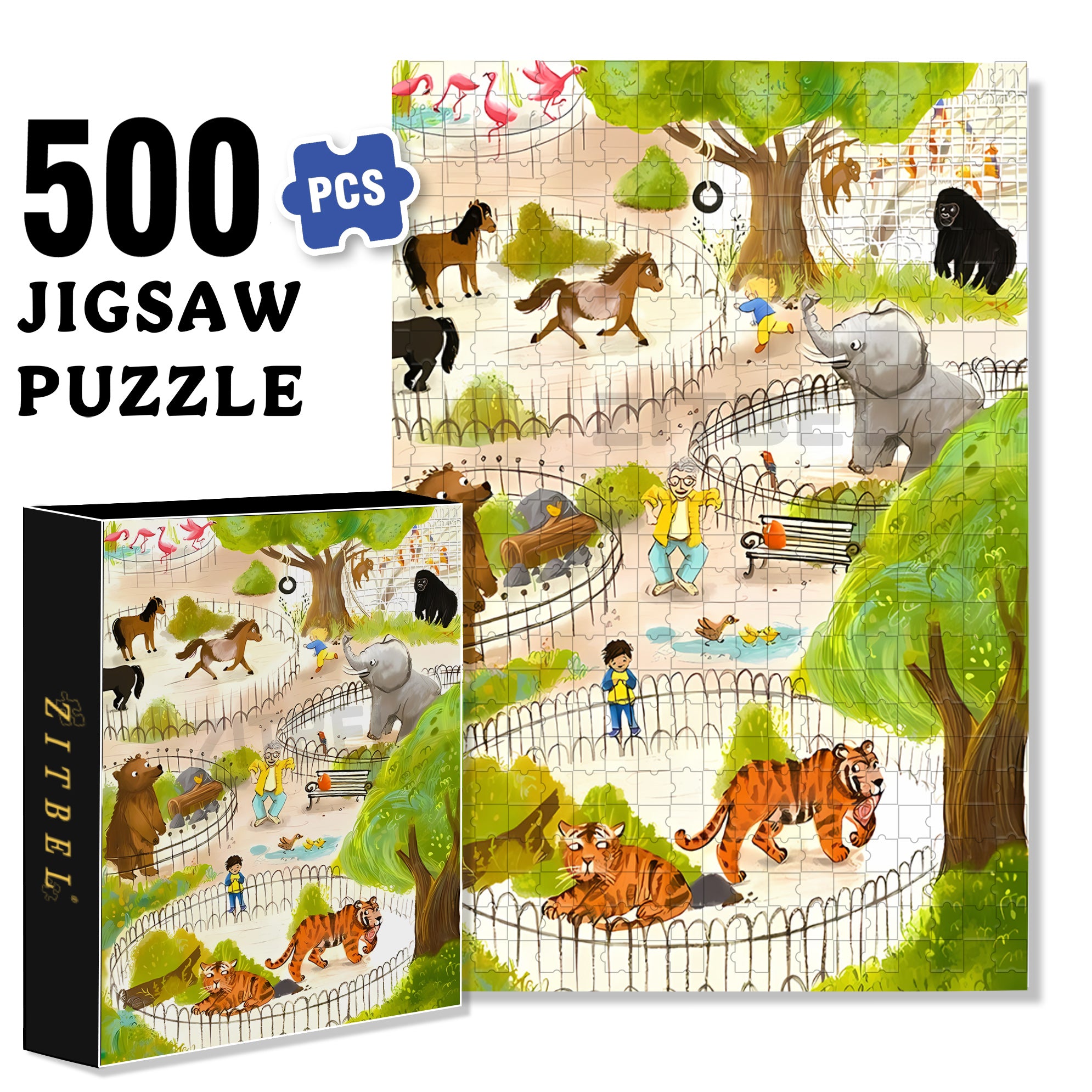 Zoo 500pcs/1000pcs Jigsaw Puzzle, Scratch-Resistant, Interactive Family Game & Brain-Boosting DIY Decor, Perfect for Halloween, Christmas & New Year Gifts, Family Puzzle Game