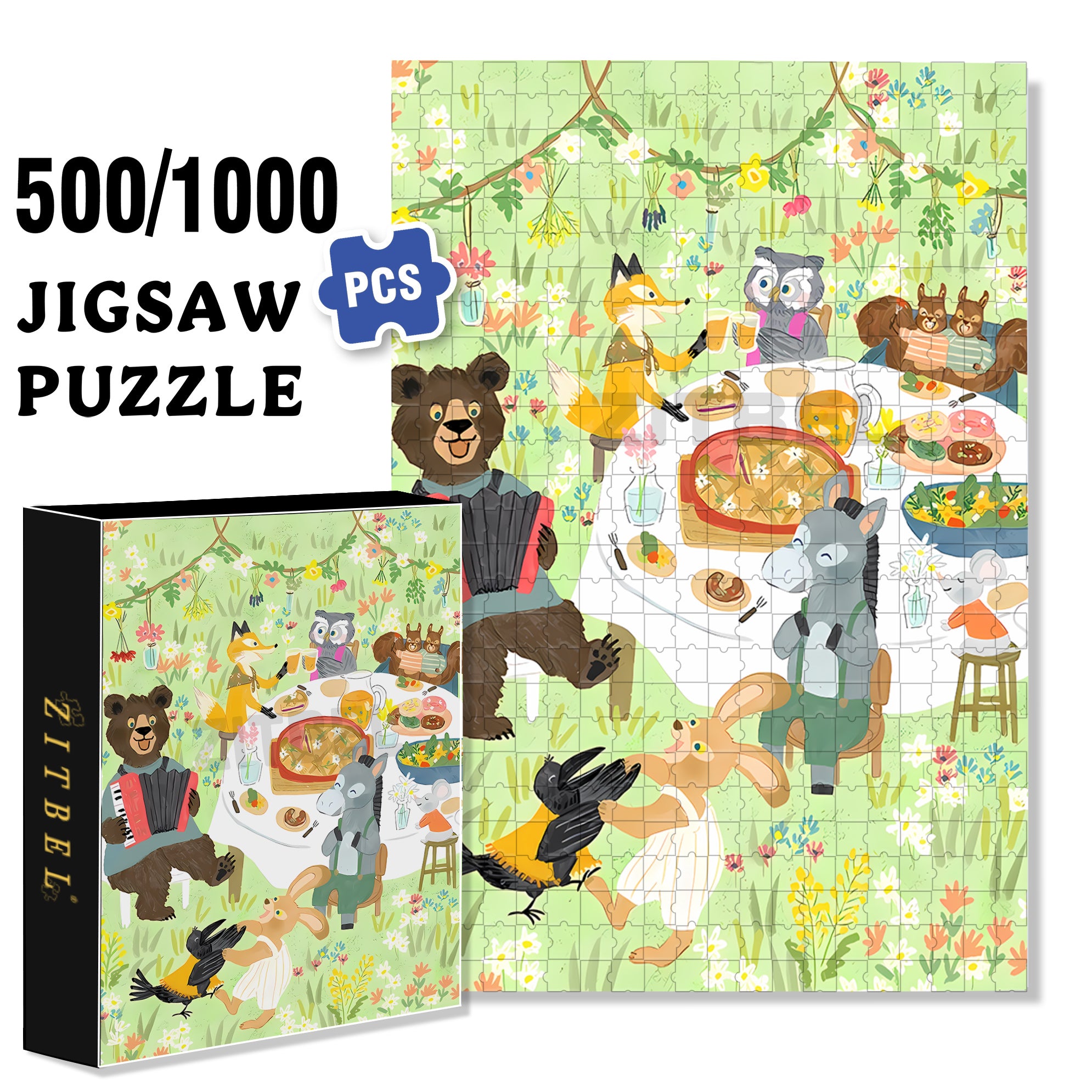 Accordion 500pcs/1000pcs Jigsaw Puzzle, Scratch-Resistant, Interactive Family Game & Brain-Boosting DIY Decor, Perfect for Halloween, Christmas & New Year Gifts, Family Puzzle Game