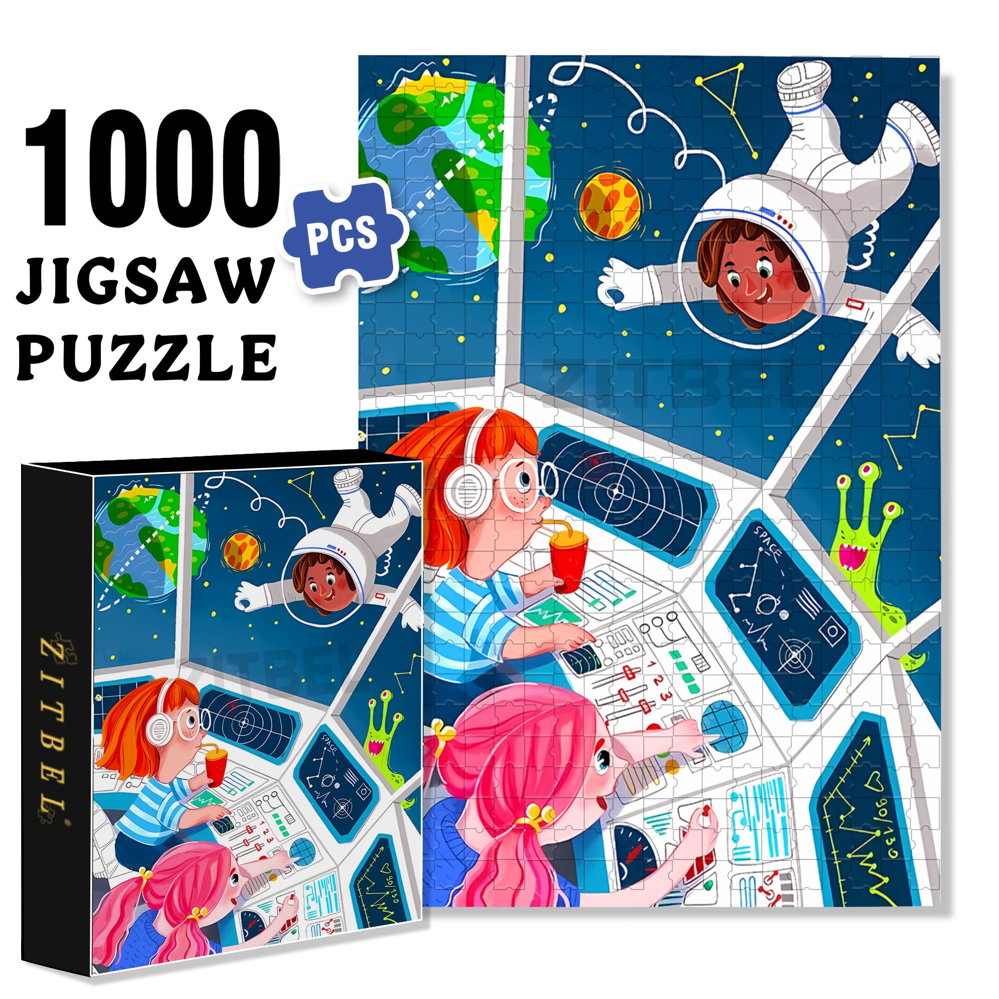 Astronaut & Me 500pcs/1000pcs Jigsaw Puzzle, Scratch-Resistant, Interactive Family Game & Brain-Boosting DIY Decor, Perfect for Halloween, Christmas & New Year Gifts, Family Puzzle Game