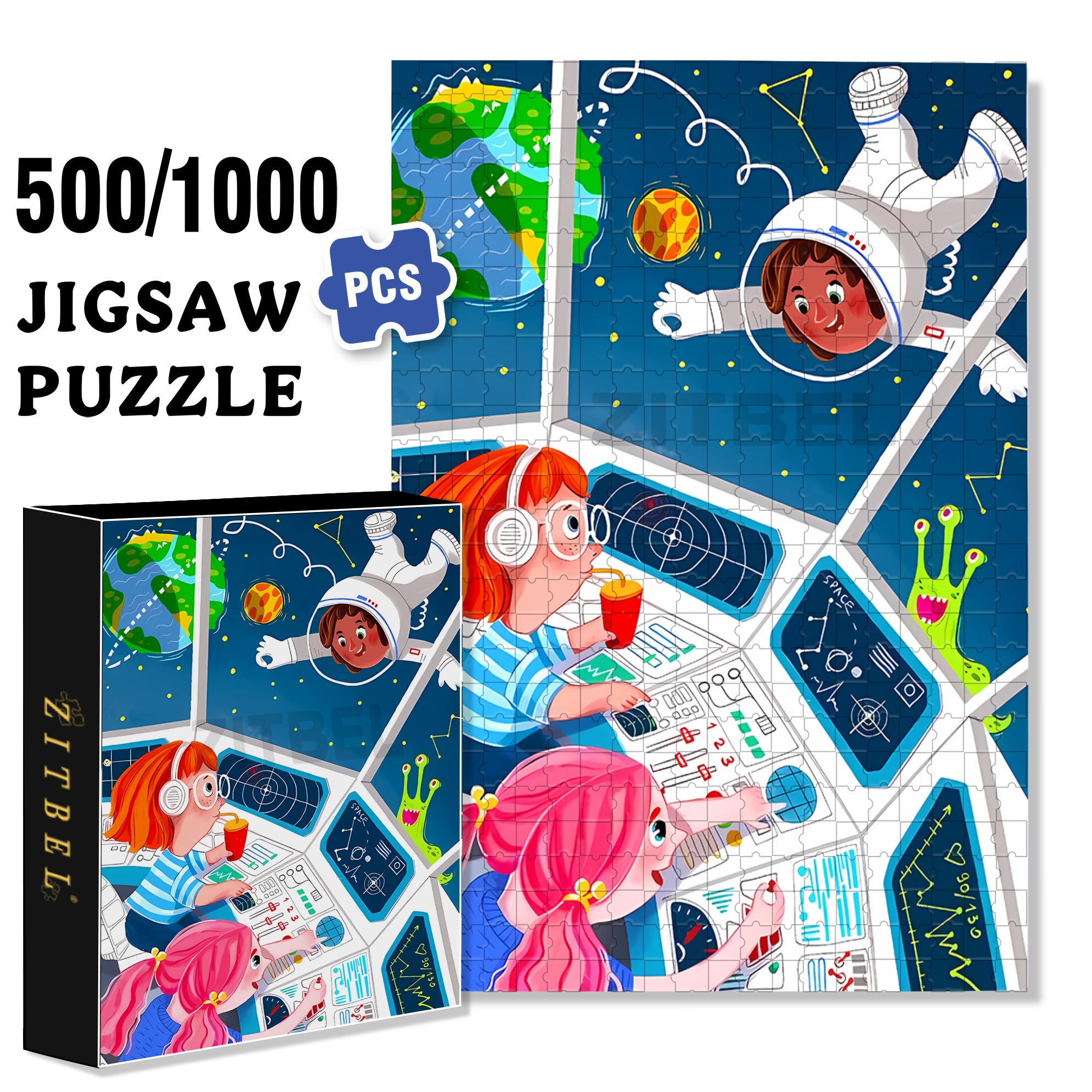 Astronaut & Me 500pcs/1000pcs Jigsaw Puzzle, Scratch-Resistant, Interactive Family Game & Brain-Boosting DIY Decor, Perfect for Halloween, Christmas & New Year Gifts, Family Puzzle Game