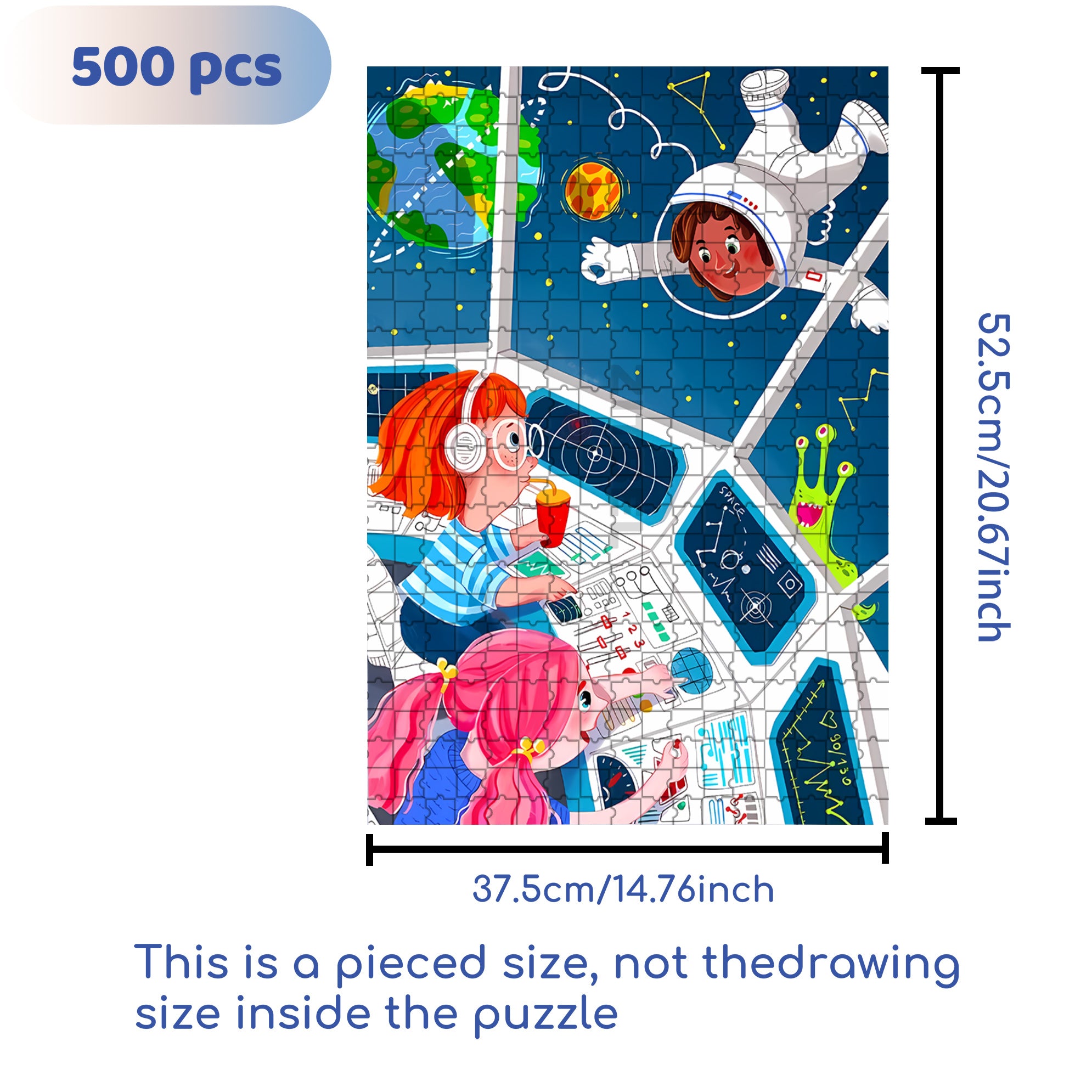 Astronaut & Me 500pcs/1000pcs Jigsaw Puzzle, Scratch-Resistant, Interactive Family Game & Brain-Boosting DIY Decor, Perfect for Halloween, Christmas & New Year Gifts, Family Puzzle Game