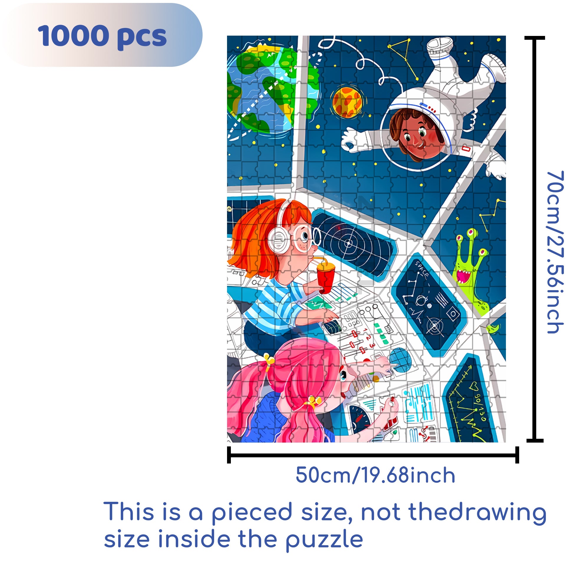 Astronaut & Me 500pcs/1000pcs Jigsaw Puzzle, Scratch-Resistant, Interactive Family Game & Brain-Boosting DIY Decor, Perfect for Halloween, Christmas & New Year Gifts, Family Puzzle Game