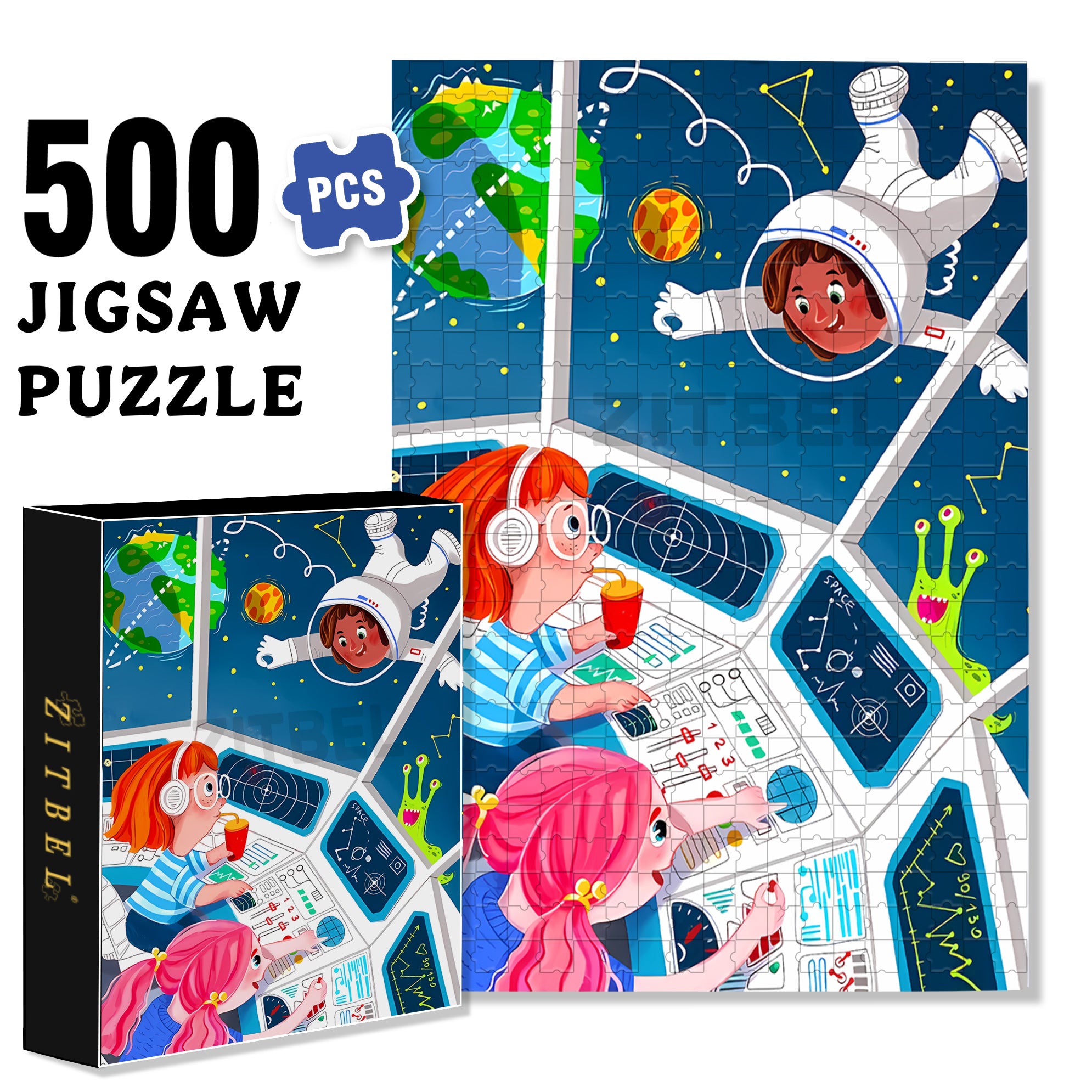 Astronaut & Me 500pcs/1000pcs Jigsaw Puzzle, Scratch-Resistant, Interactive Family Game & Brain-Boosting DIY Decor, Perfect for Halloween, Christmas & New Year Gifts, Family Puzzle Game