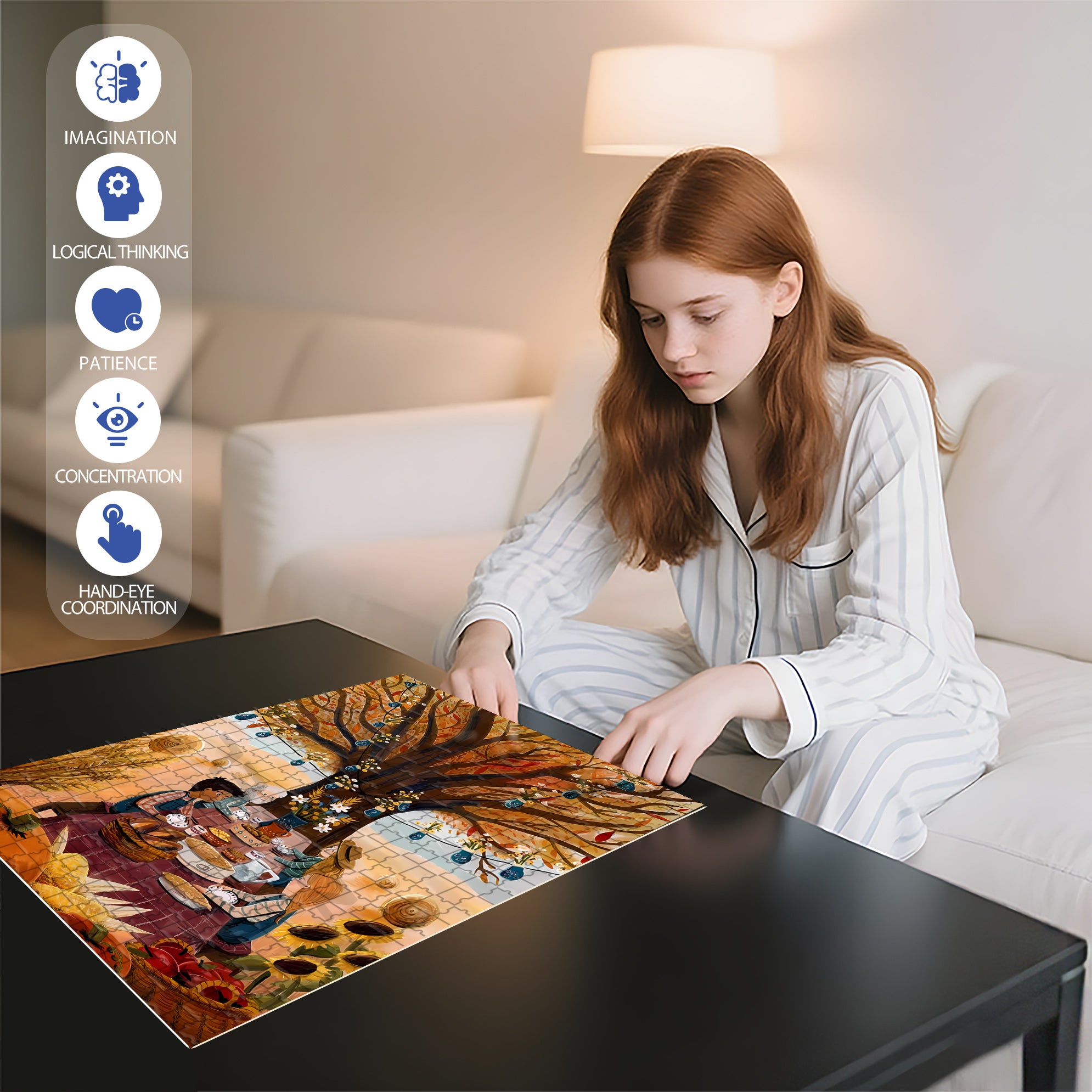 Autumn Family Gathering 500pcs/1000pcs Jigsaw Puzzle, Scratch-Resistant, Interactive Family Game & Brain-Boosting DIY Decor, Perfect for Halloween, Christmas & New Year Gifts, Family Puzzle Game