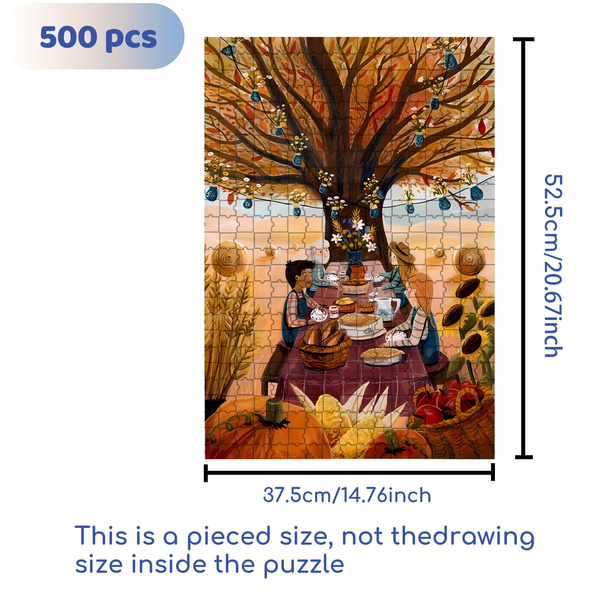Autumn Family Gathering 500pcs/1000pcs Jigsaw Puzzle, Scratch-Resistant, Interactive Family Game & Brain-Boosting DIY Decor, Perfect for Halloween, Christmas & New Year Gifts, Family Puzzle Game