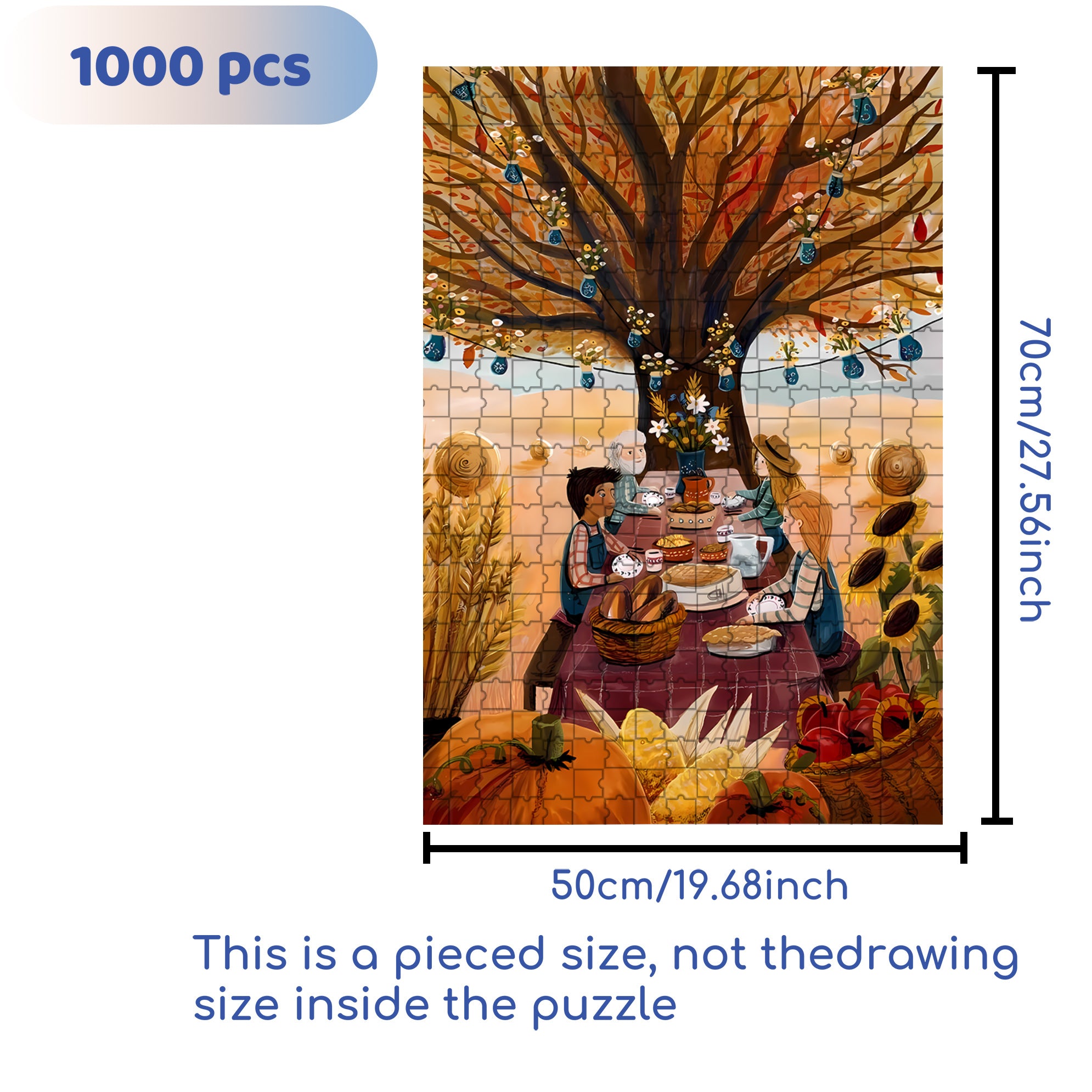 Autumn Family Gathering 500pcs/1000pcs Jigsaw Puzzle, Scratch-Resistant, Interactive Family Game & Brain-Boosting DIY Decor, Perfect for Halloween, Christmas & New Year Gifts, Family Puzzle Game